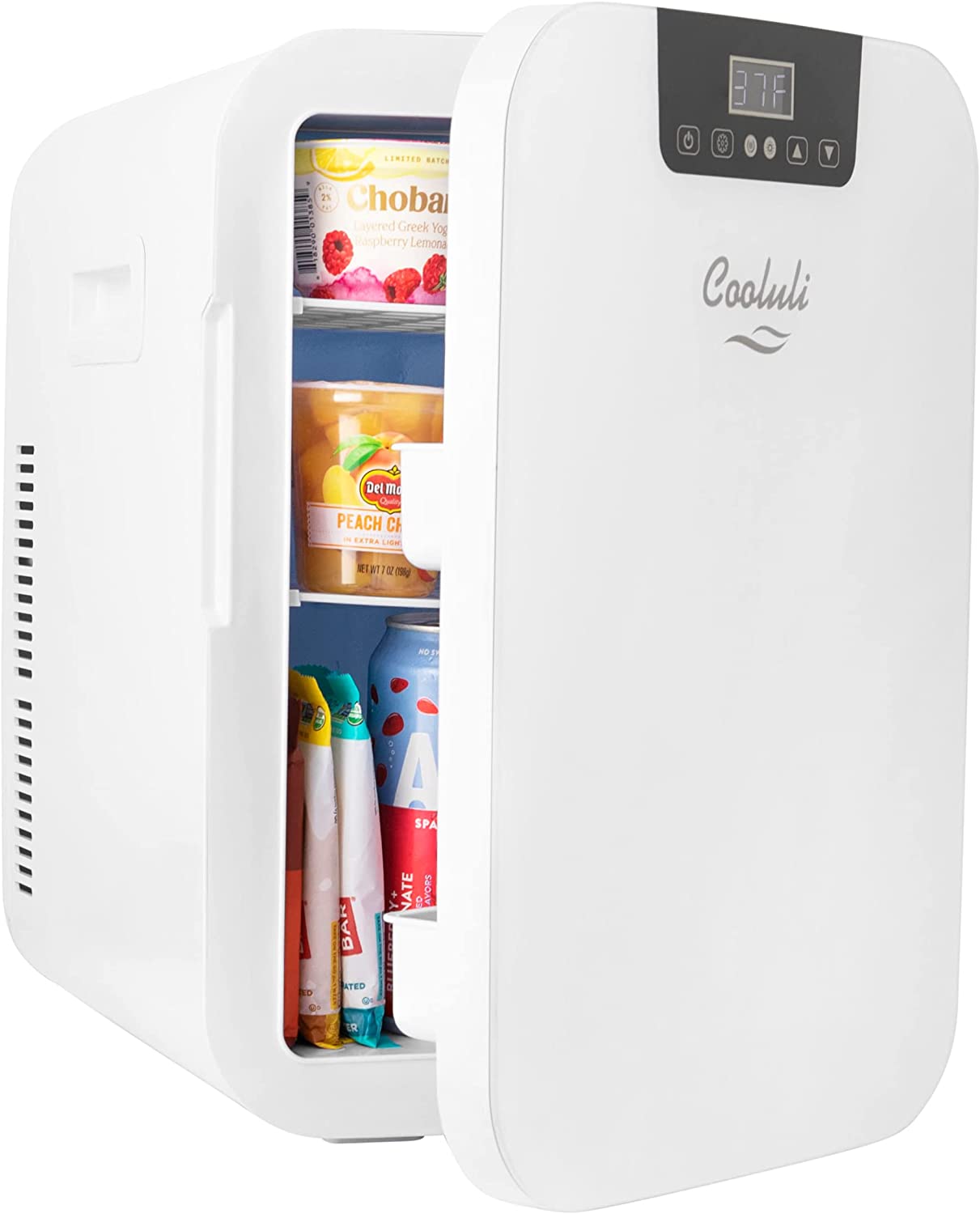 Cooluli 20L Mini Fridge For Bedroom - Car. Office Desk & College Dorm Room - Glass Front & Digital Temperature Control - 12v Small Refrigerator for Food. Drinks. Skincare. Beauty & Breast Milk (White)