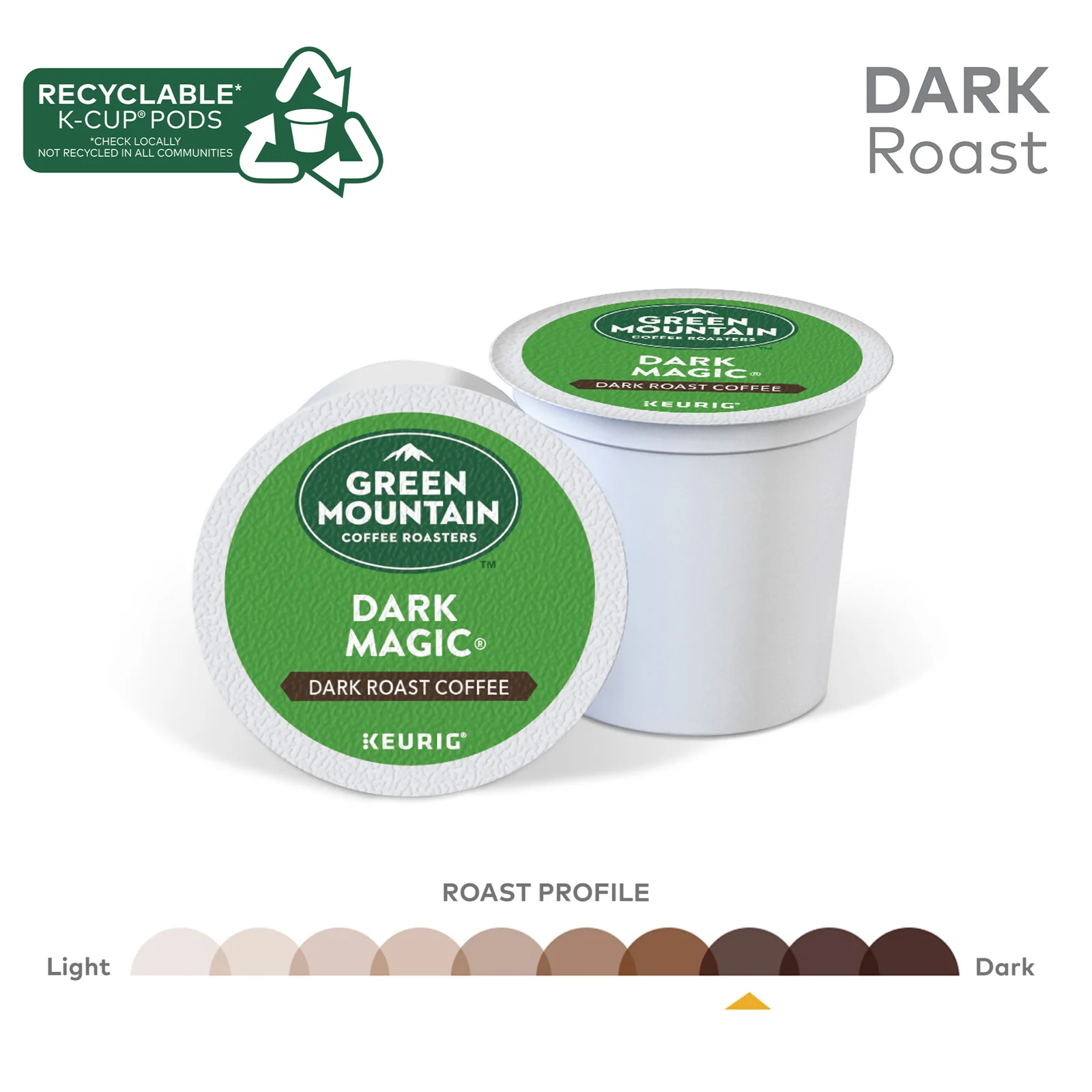 Green Mountain Coffee Roasters Dark Magic Coffee. Keurig Single-Serve K-Cup pods. Dark Roast