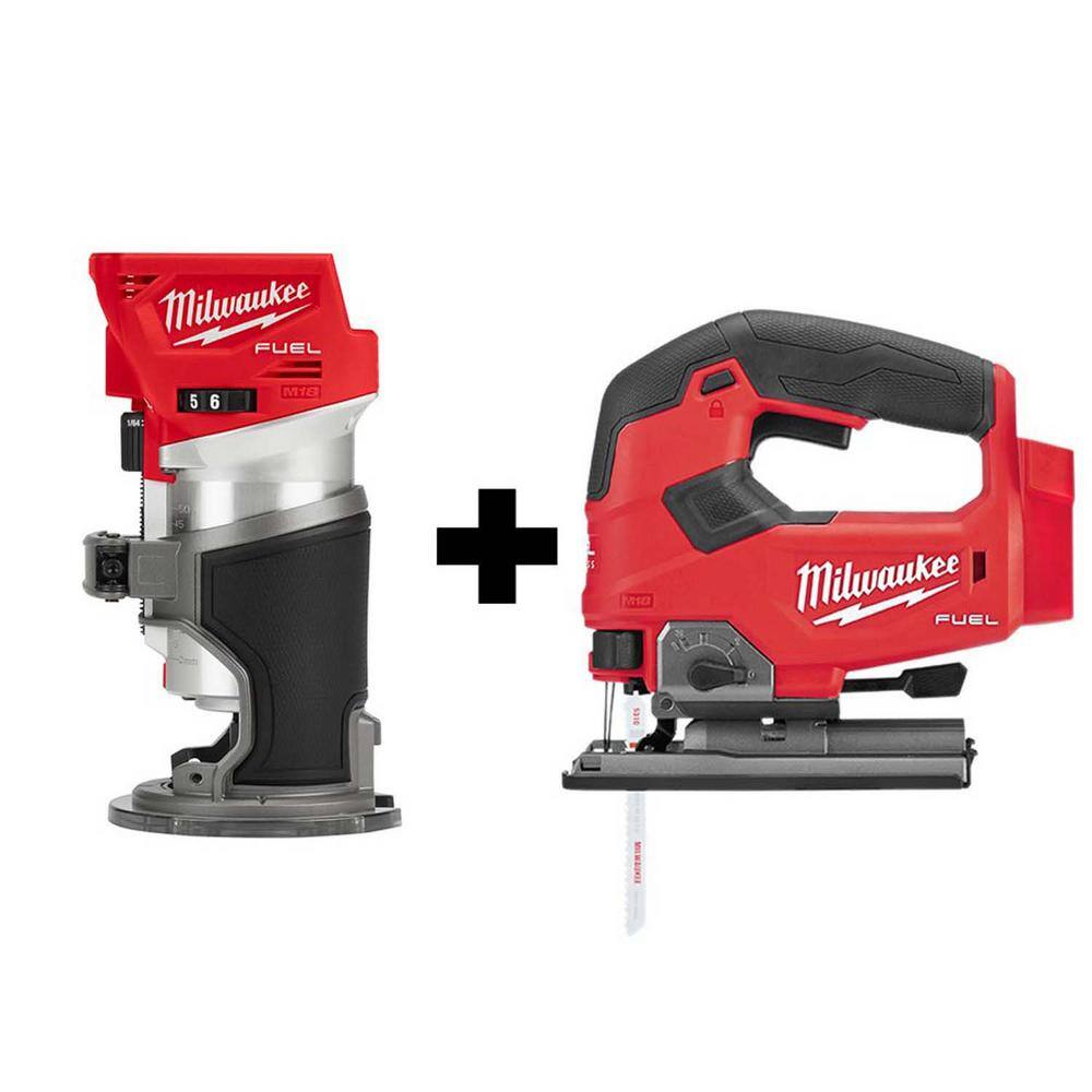 Milwaukee 2723-20-2737-20 M18 FUEL 18V Lithium-Ion Brushless Cordless Compact Router and Jig Saw 2-Tool Set (Tool-Only)