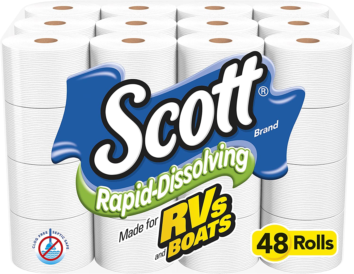 Scott Rapid Dissolving Toilet Paper. 4 Rolls (Pack of 12)
