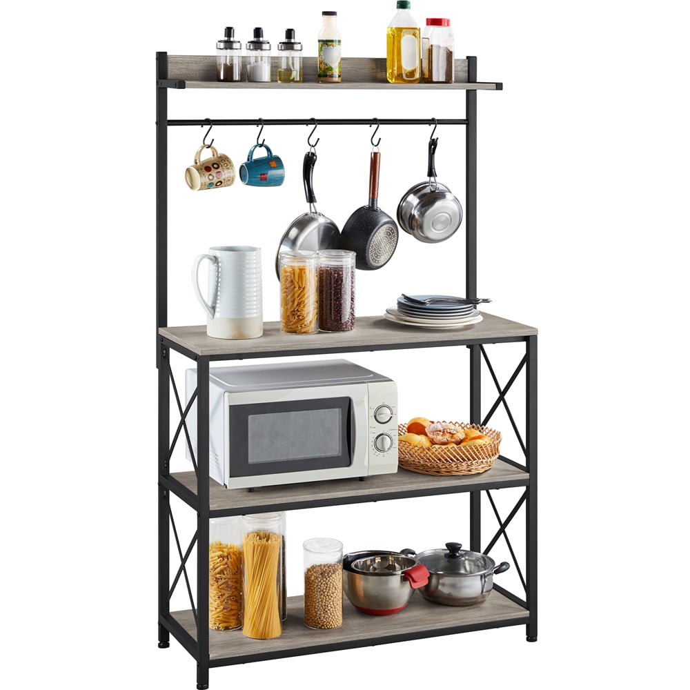 SmileMart 4-Tier Bakers Rack Kitchen Storage Shelf with S-Hooks. Gray
