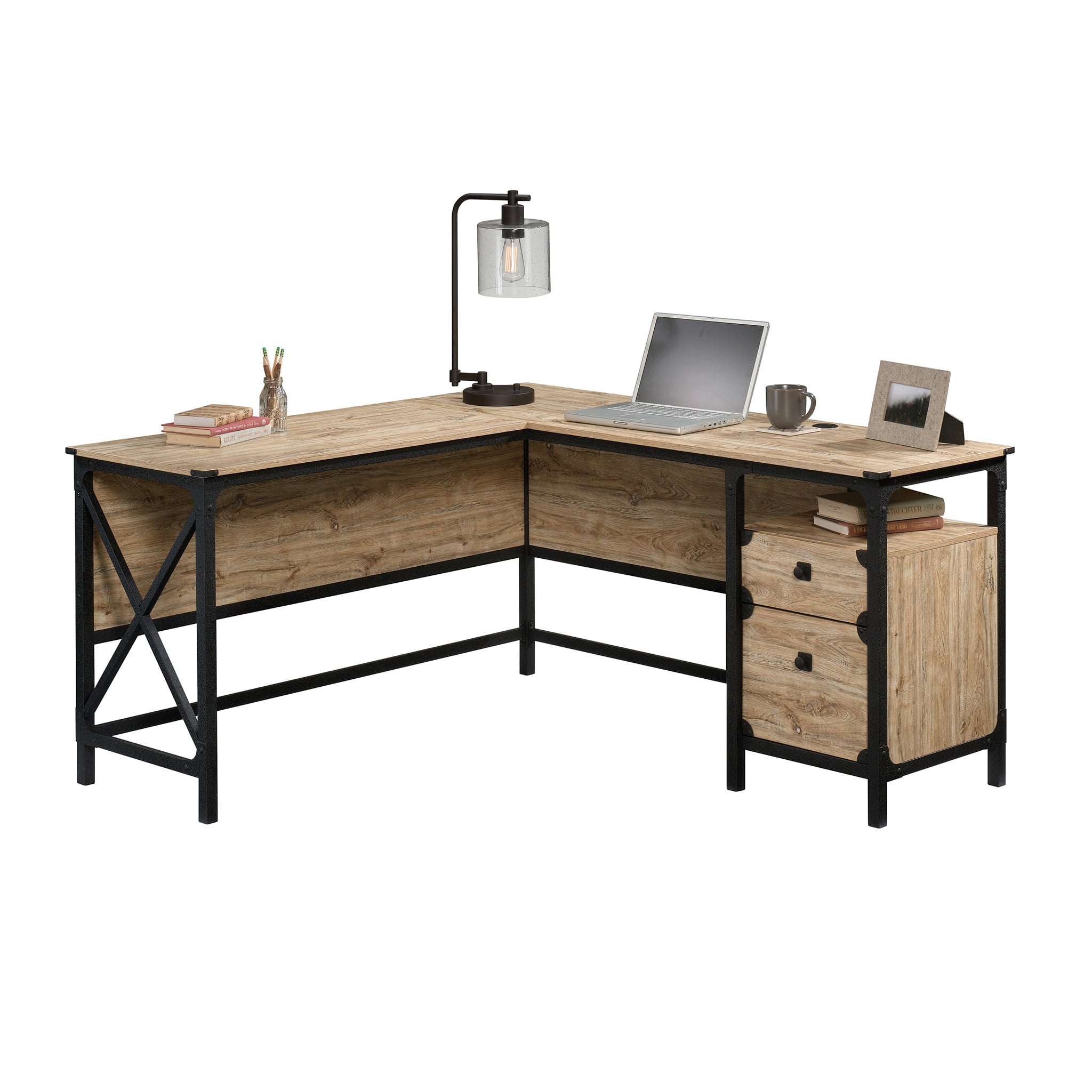 Sauder Steel River L-Desk. Milled Mesquite Finish