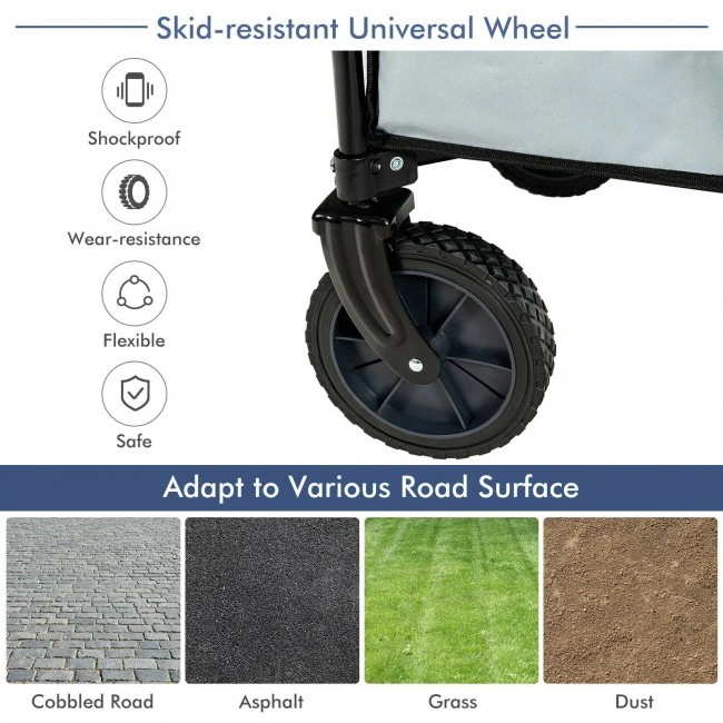 Outdoor Folding Wagon Cart with Adjustable Handle and Universal Wheels. Gray 37.5″ x 23″ x 42″ (L x W x H)