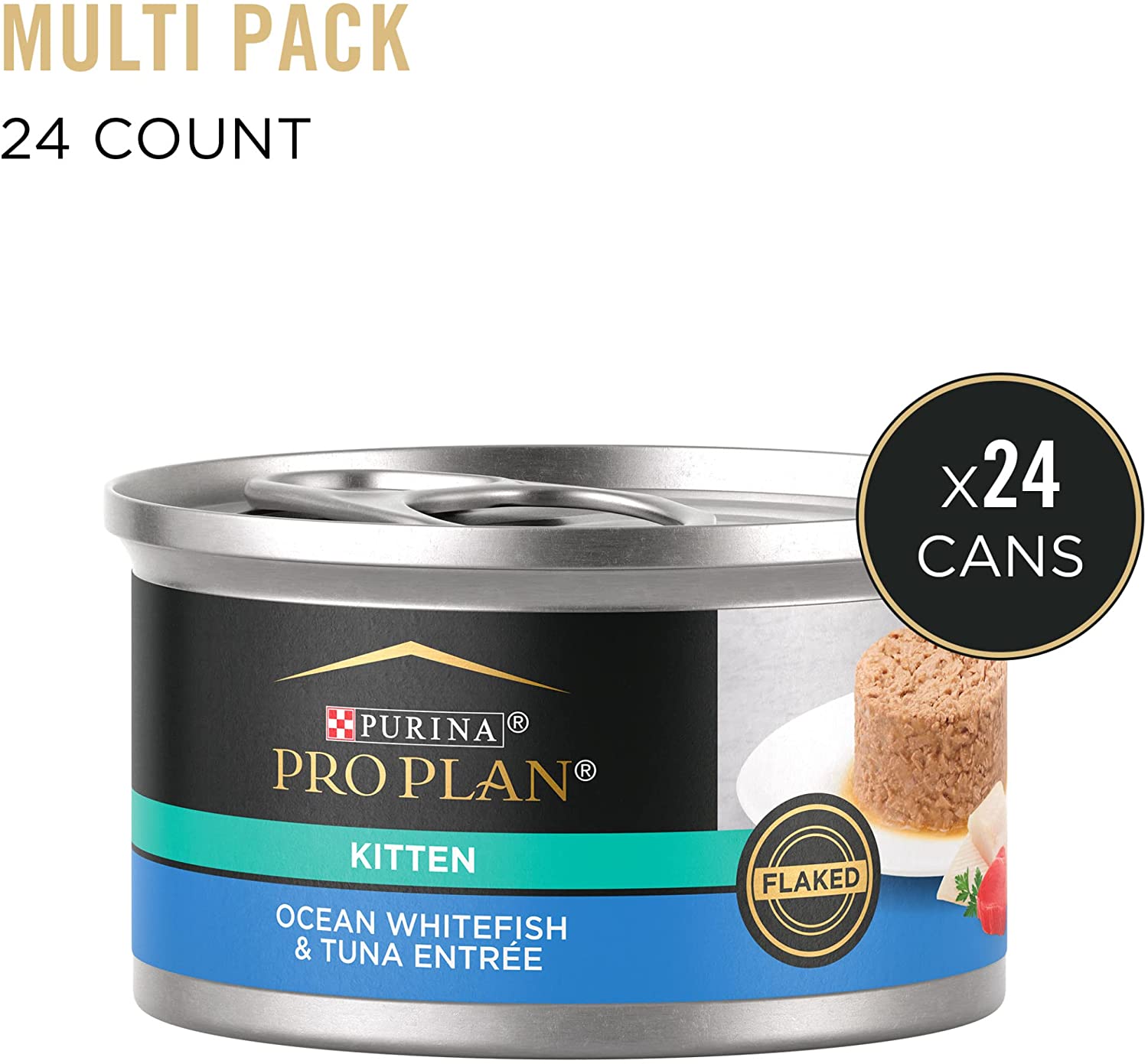 Purina Pro Plan Wet Kitten Food. Flaked Ocean Whitefish and Tuna Entree - (24) 3 oz. Pull-Top Cans