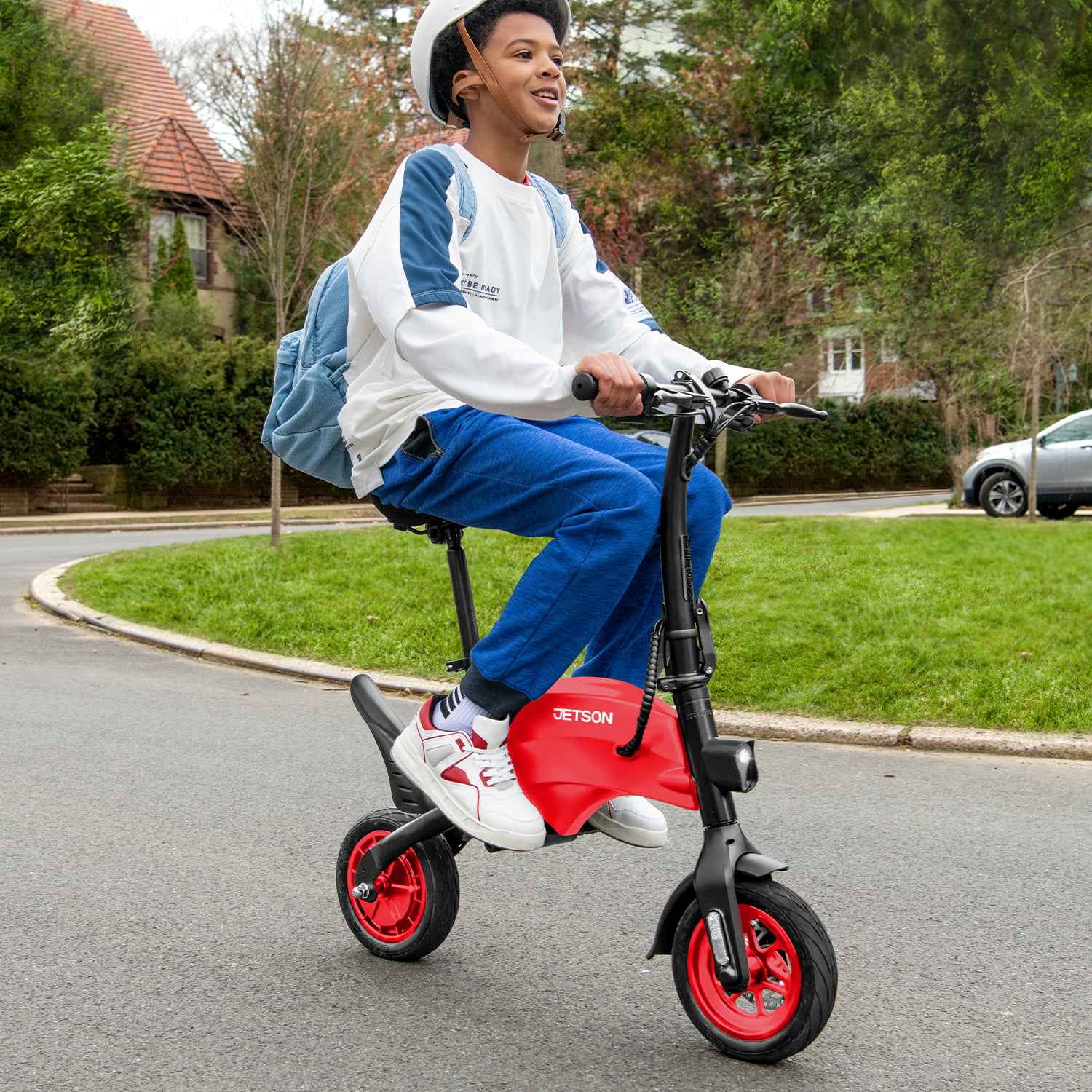 Jetson LX10 Electric Bicycle Ride On. 260 Lb. Weight Limit. Ages 12+. Red. 10 In.. Wheel. 250-Watt Motor. Foldable