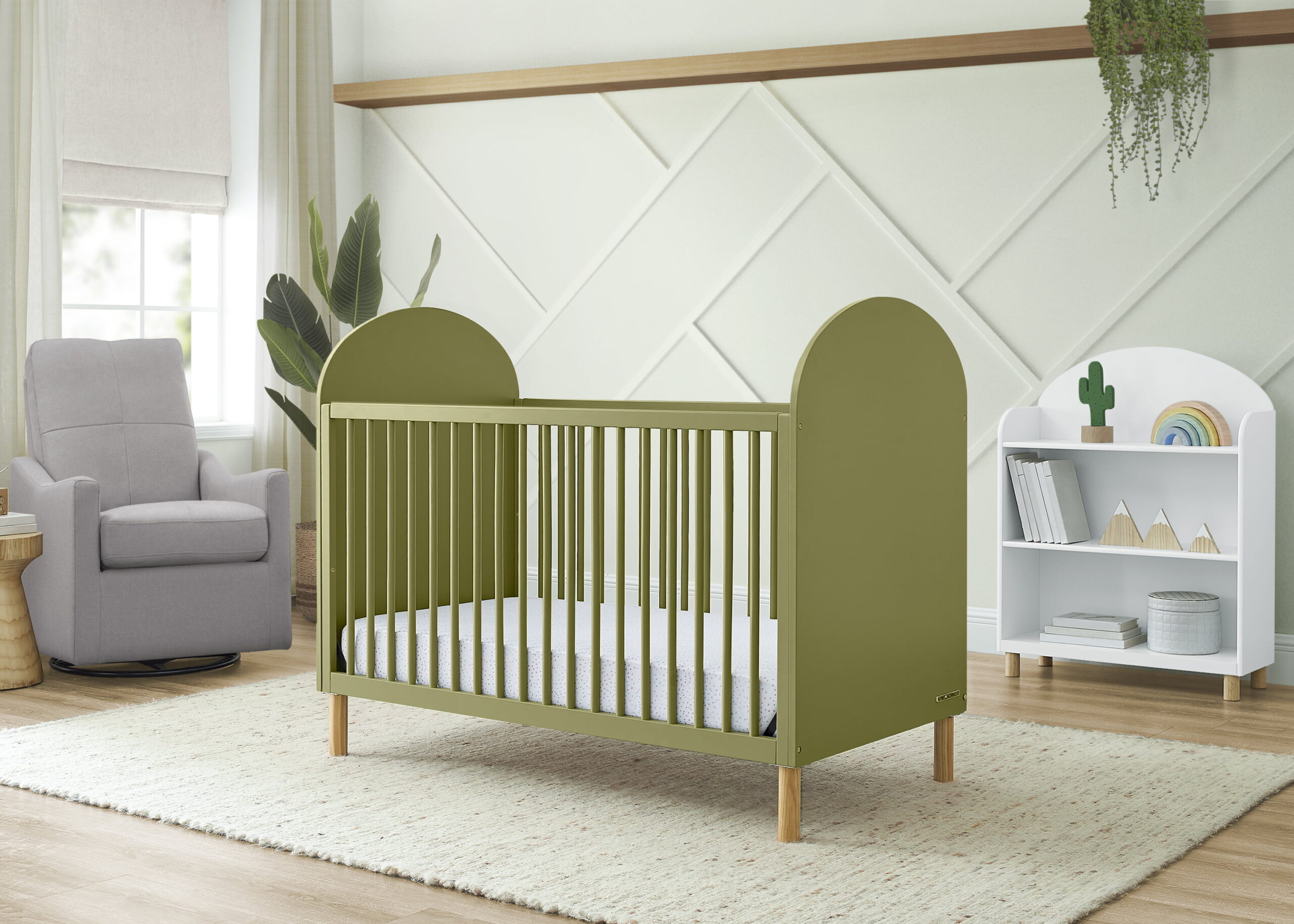 Delta Children Reese 4-in-1 Convertible Crib - Greenguard Gold Certified. Olive Green/Natural