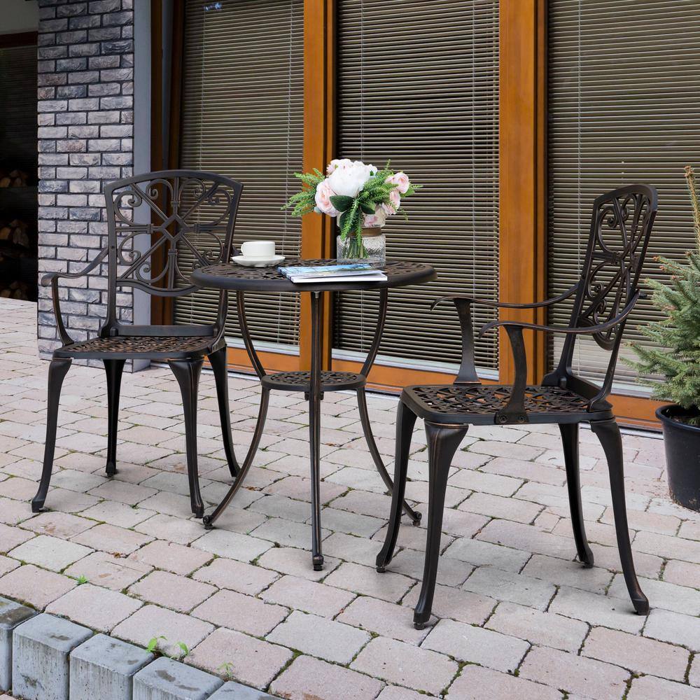 Nuu Garden  Antique Bronze 3-Pieces Cast Aluminum Patio Outdoor Bistro Set Rust-Proof Furniture Set