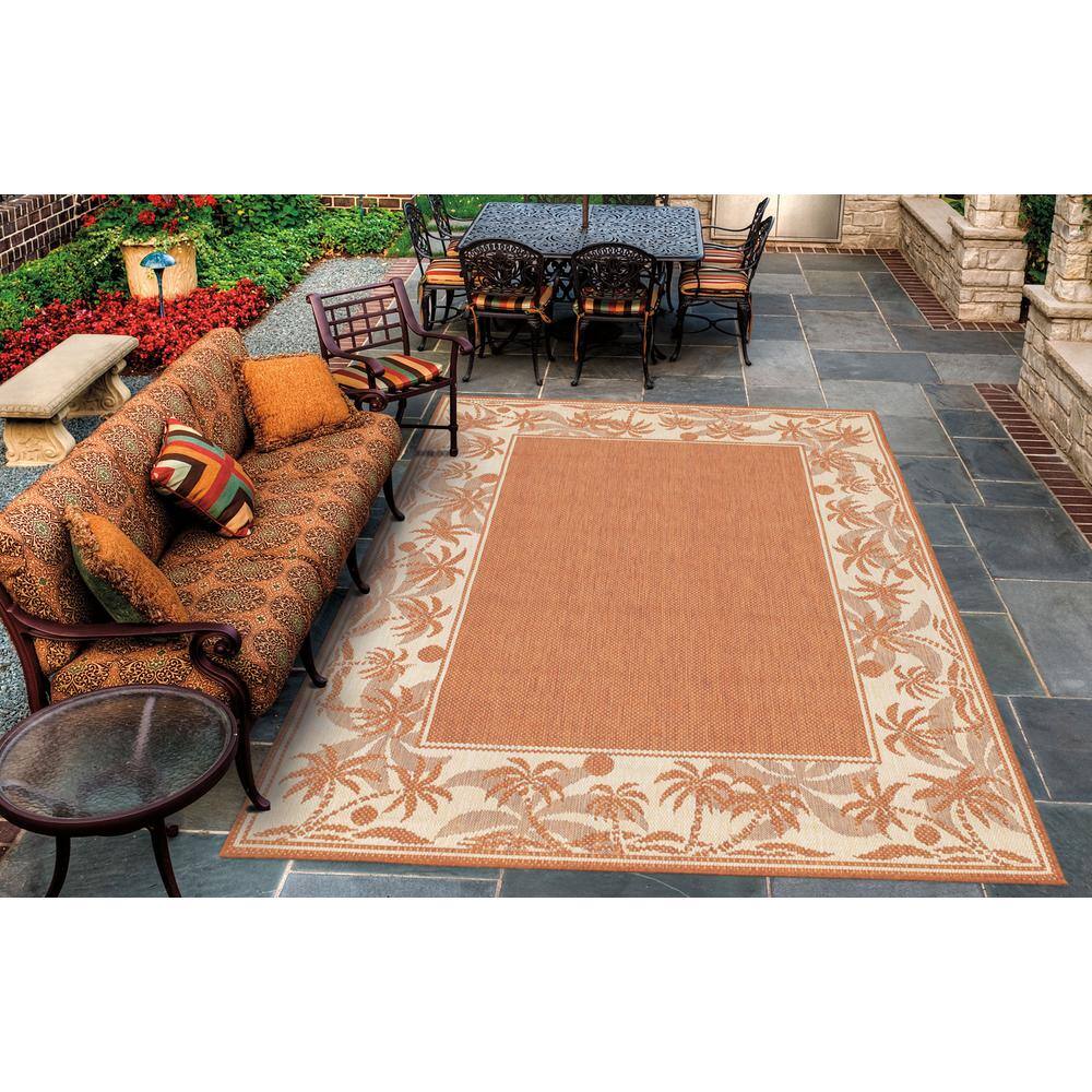 Unbranded  Recife Island Retreat Terracotta-Natural 9 ft. x 9 ft. Round Indoor/Outdoor Area Rug
