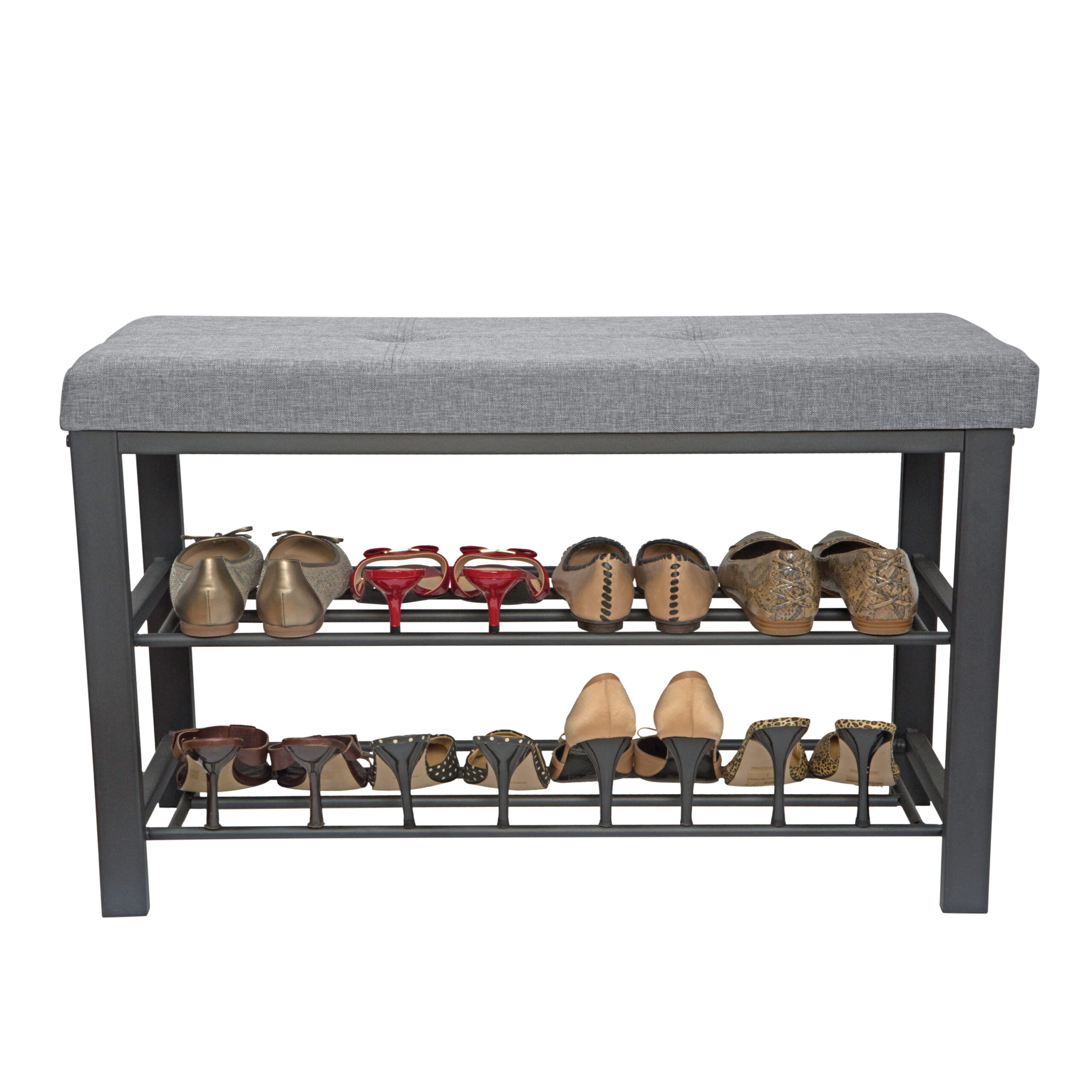 Simplify Entryway Bench with 2 Tier Shoe Storage in Grey