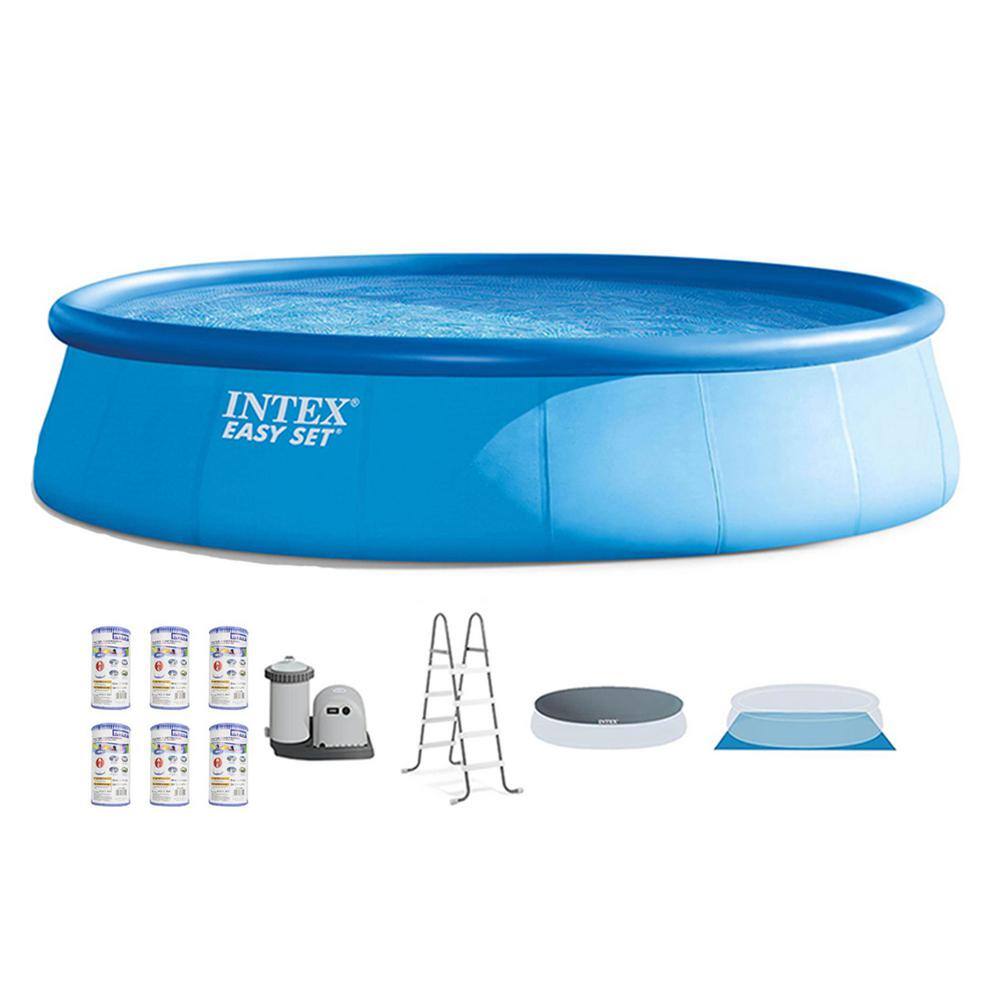 INTEX 26175EH + 6 x 29000E 18 ft. x 48 in. Inflatable Easy Set Above Ground Pool Set + Filter Cartridge (6)