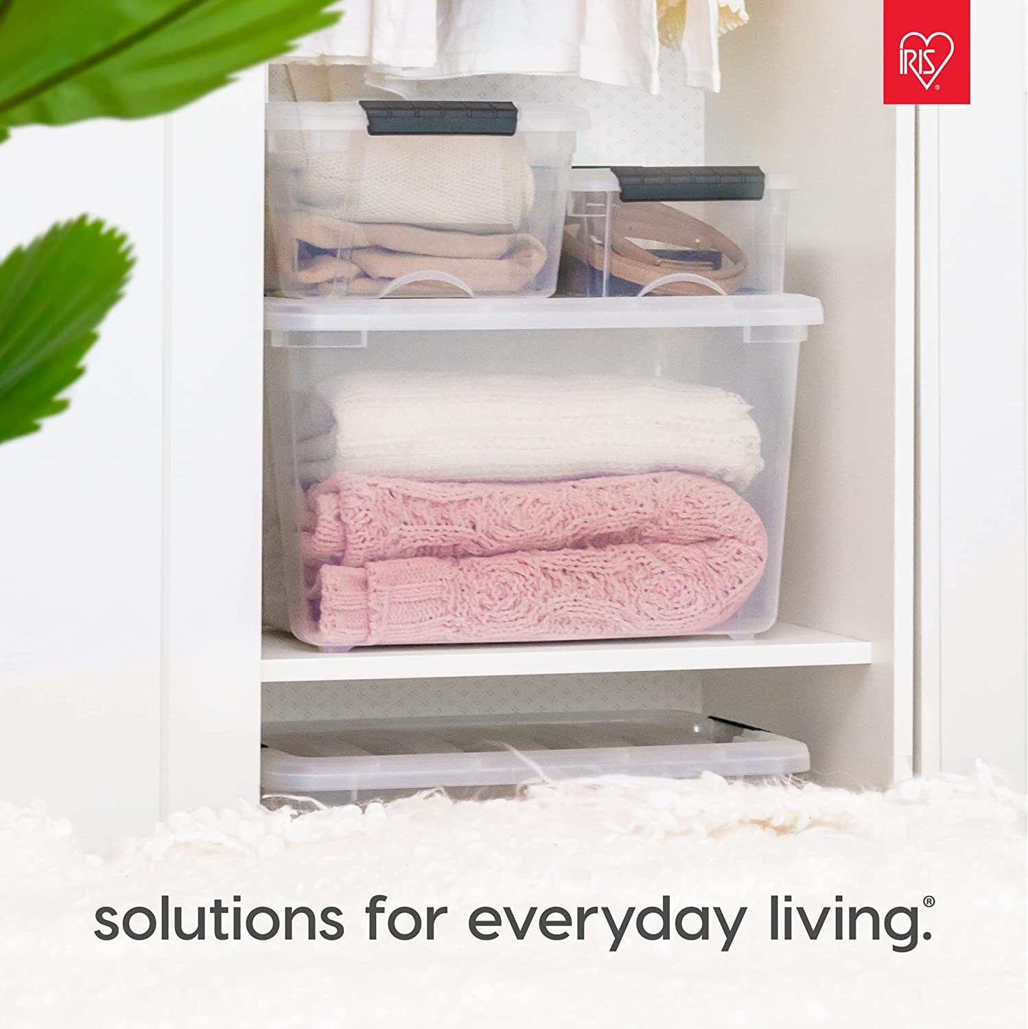 IRIS USA 5 Qt. Plastic Storage Bin Tote Organizing Container with Durable Lid and Secure Latching Buckles. Stackable and Nestable. 10 Pack. clear with Black Buckle