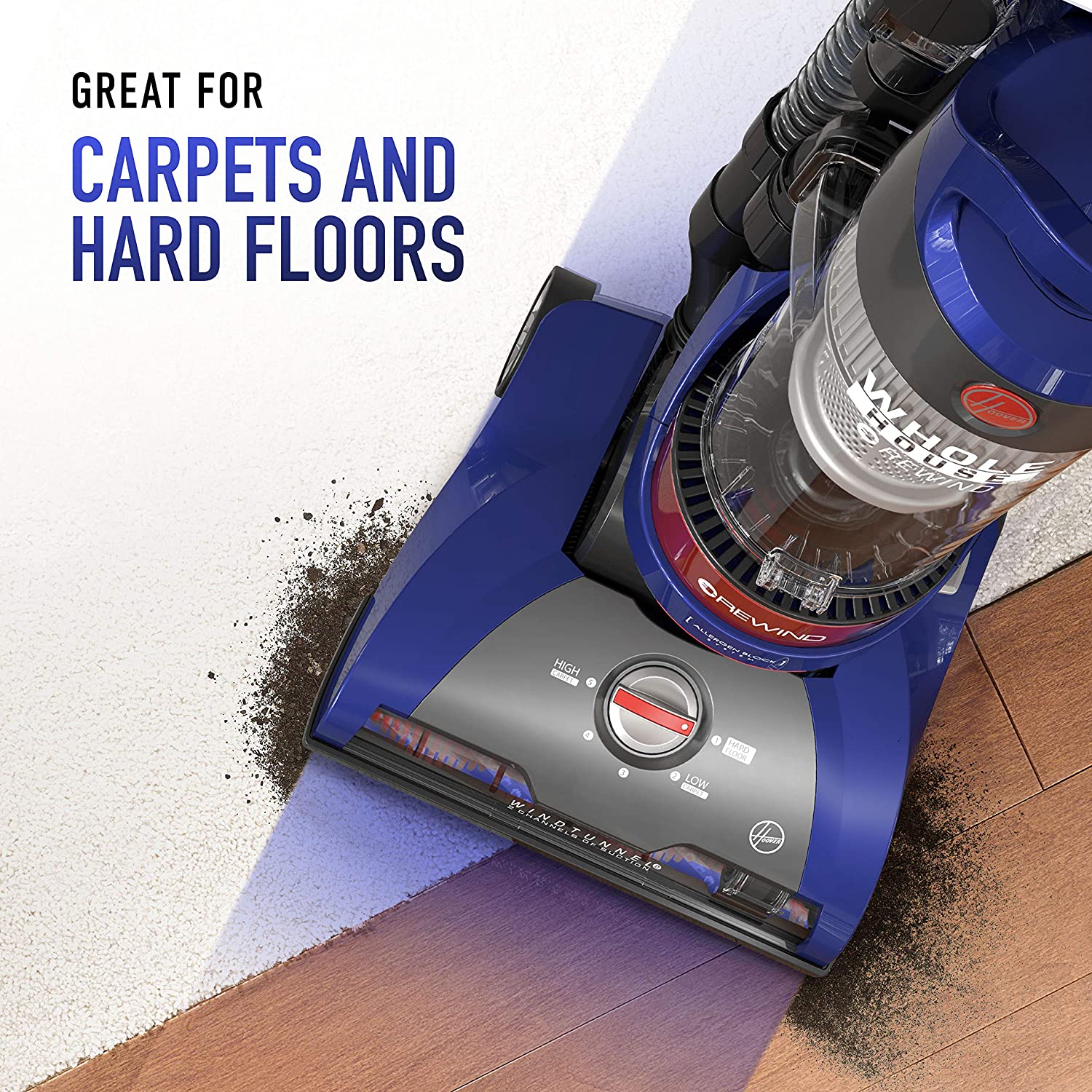 Hoover WindTunnel 2 Whole House Rewind Corded Bagless Upright Vacuum Cleaner with Hepa Media Filtration.UH71250. Blue