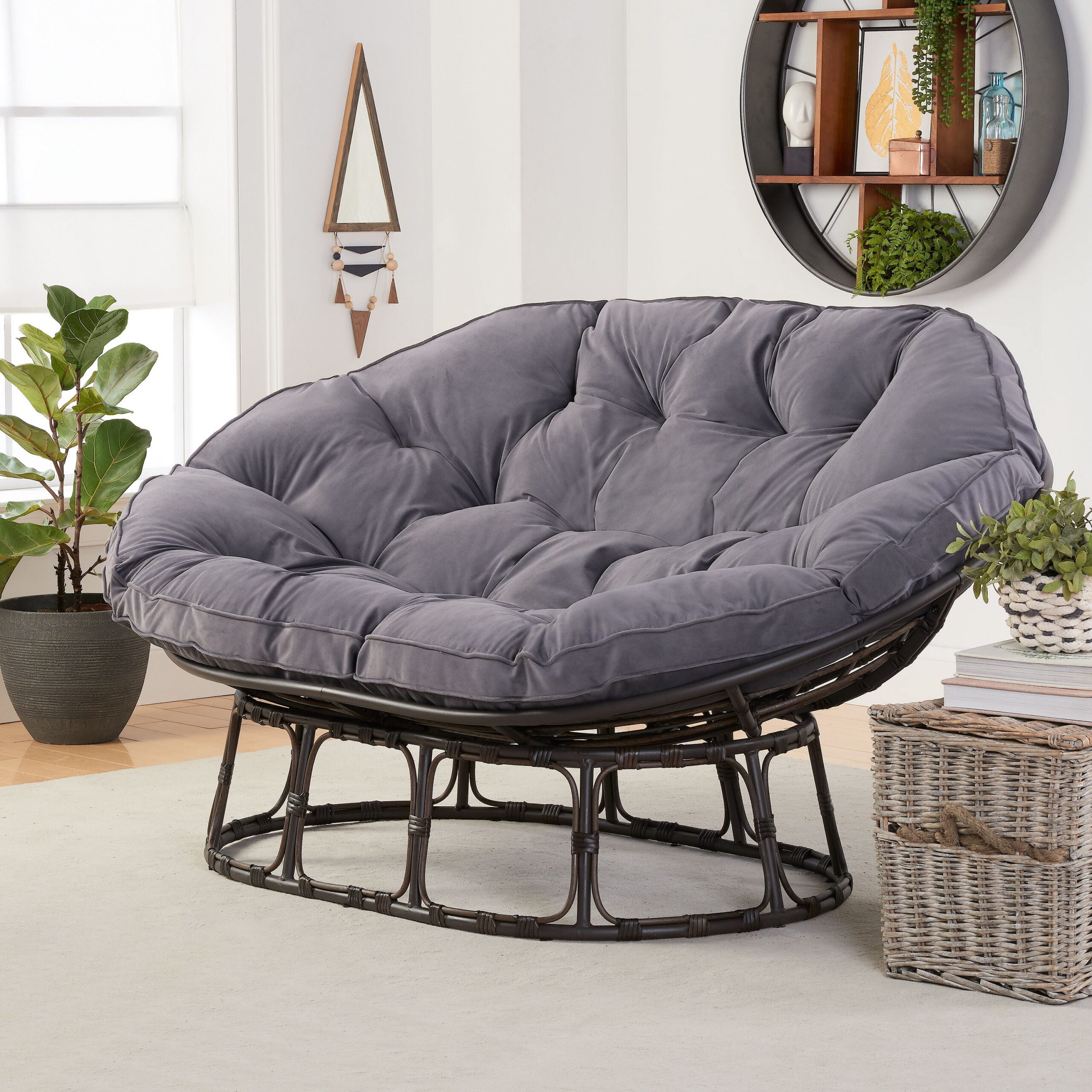 Better Homes & Gardens Papasan Bench. Charcoal Gray. Upholstery Bench