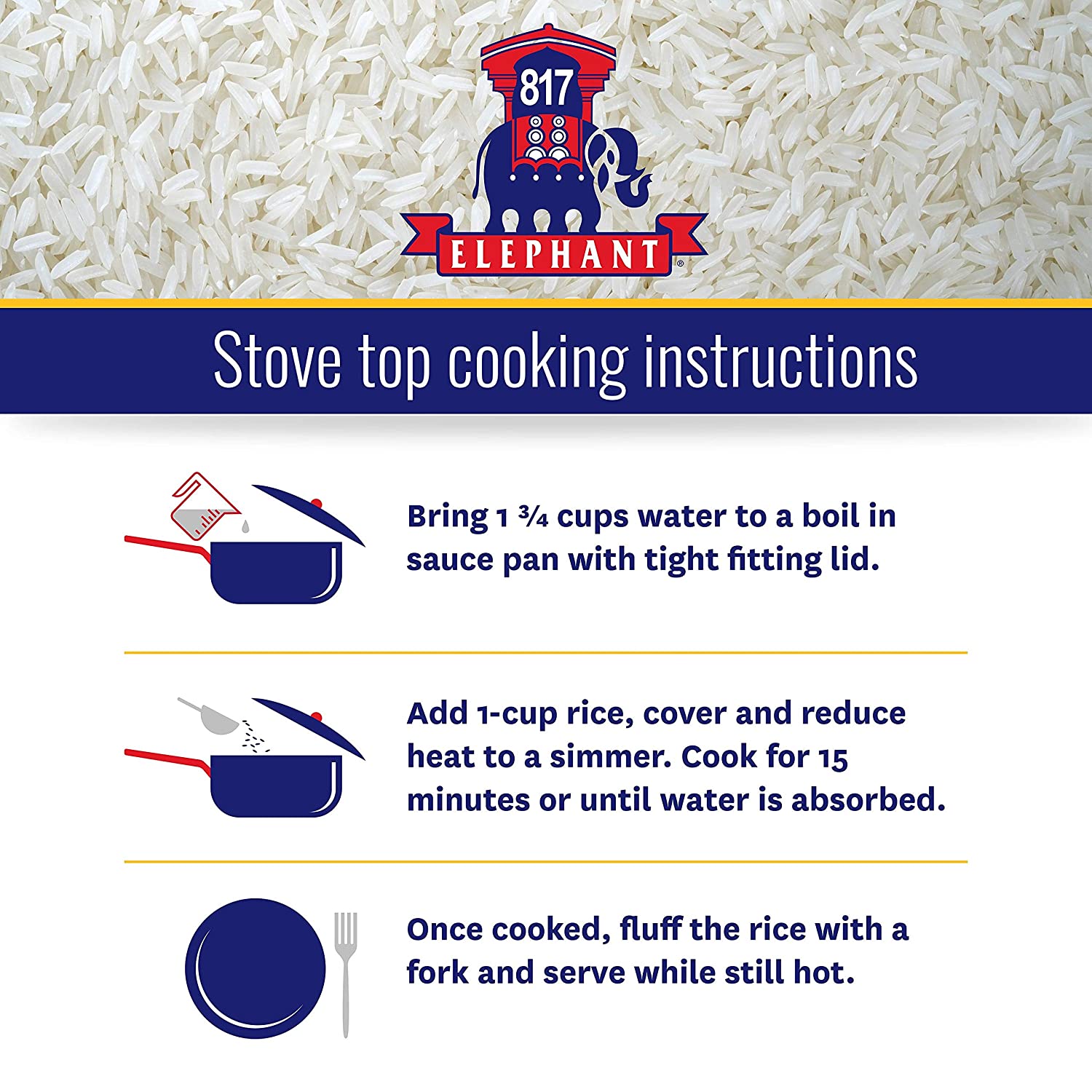 817 Elephant Jasmine Rice White Thai Hom Mali. 15 Lb. Bag