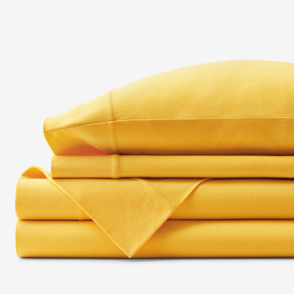 The Company Store  Company Cotton 4-Piece Yellow Solid Cotton Jersey Knit Queen Sheet Set - Yellow