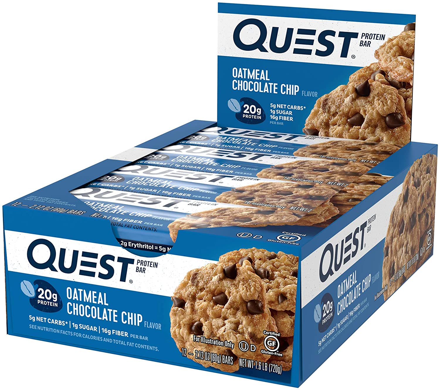 Quest Nutrition Oatmeal Chocolate Chip Protein Bar. Keto Friendly. 12 Count