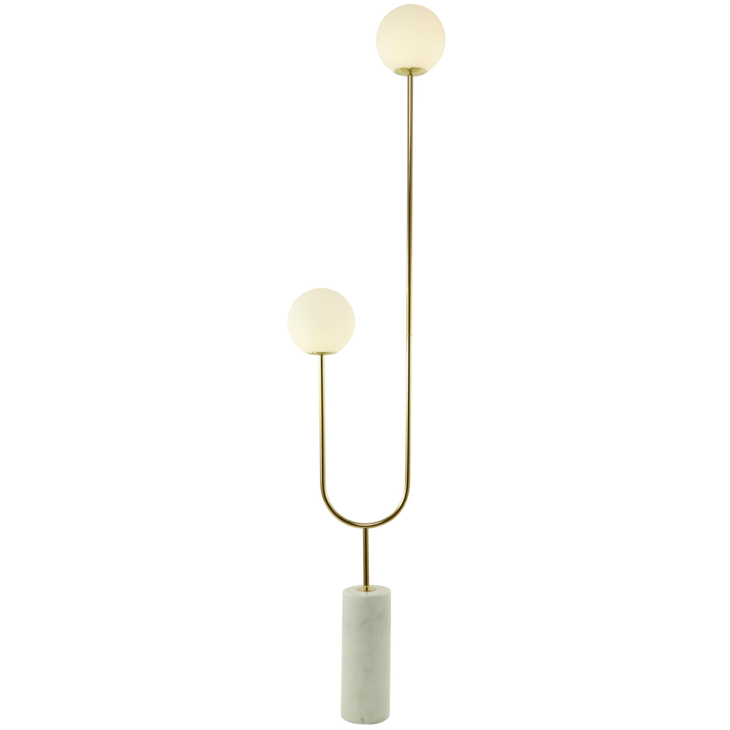 DecMode 73″ 2 Light Orb Gold Floor Lamp with White Glass Shade