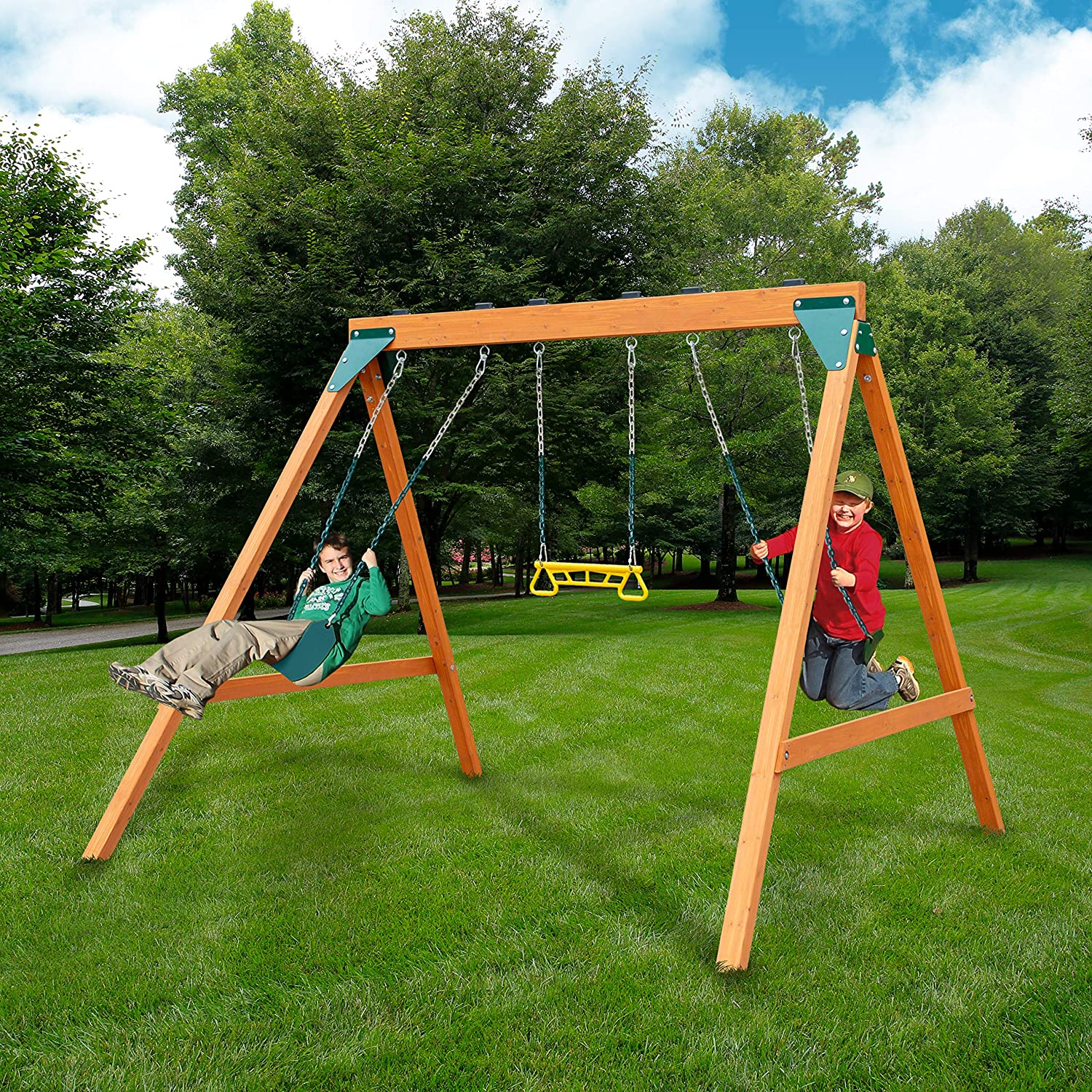 Swing-N-Slide PB 8360 Ranger Wooden Swing Set with Swings. Brown