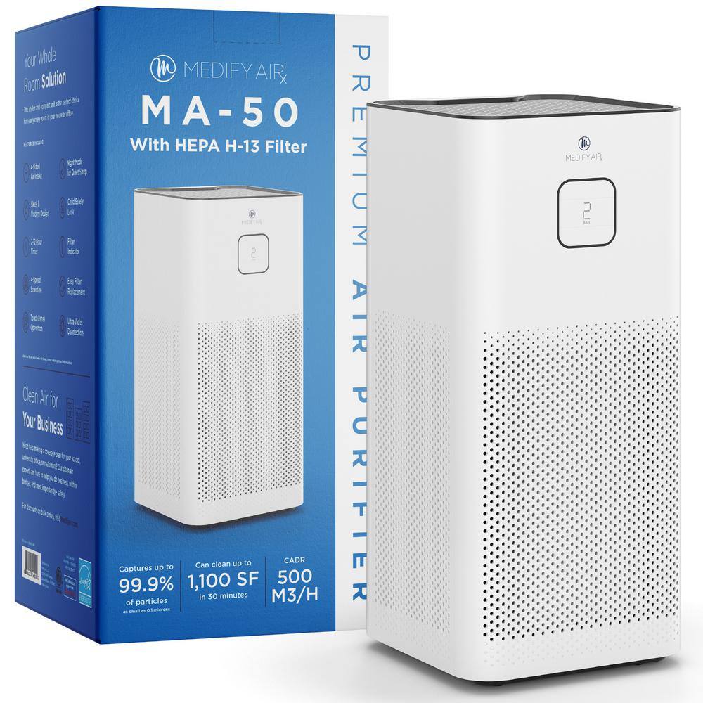 MEDIFY AIR MA-50-W1 Air Purifier H13 HEPA Filter with UV 1100 sq. ft. Coverage 99.9% Removal to 0.1 Microns White (1-Pack)
