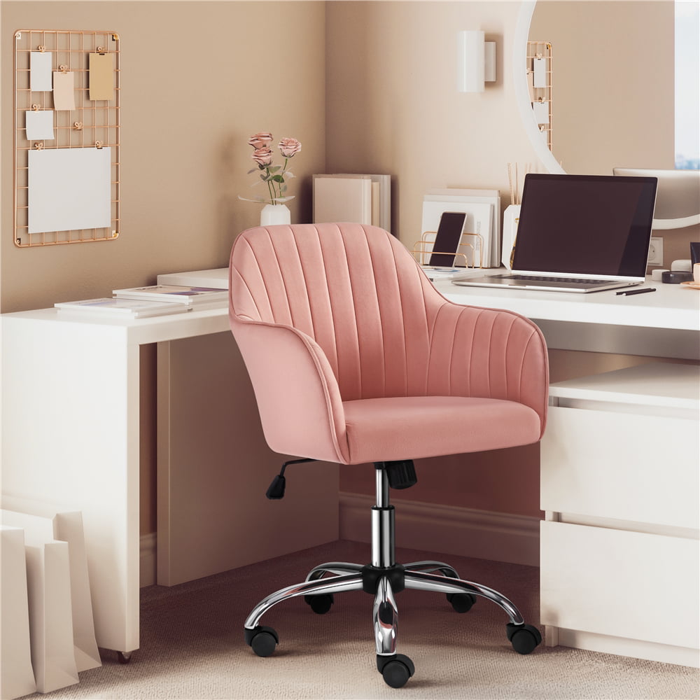 Alden Designs Velvet Mid-Back Task Chair with Armrests. Pink
