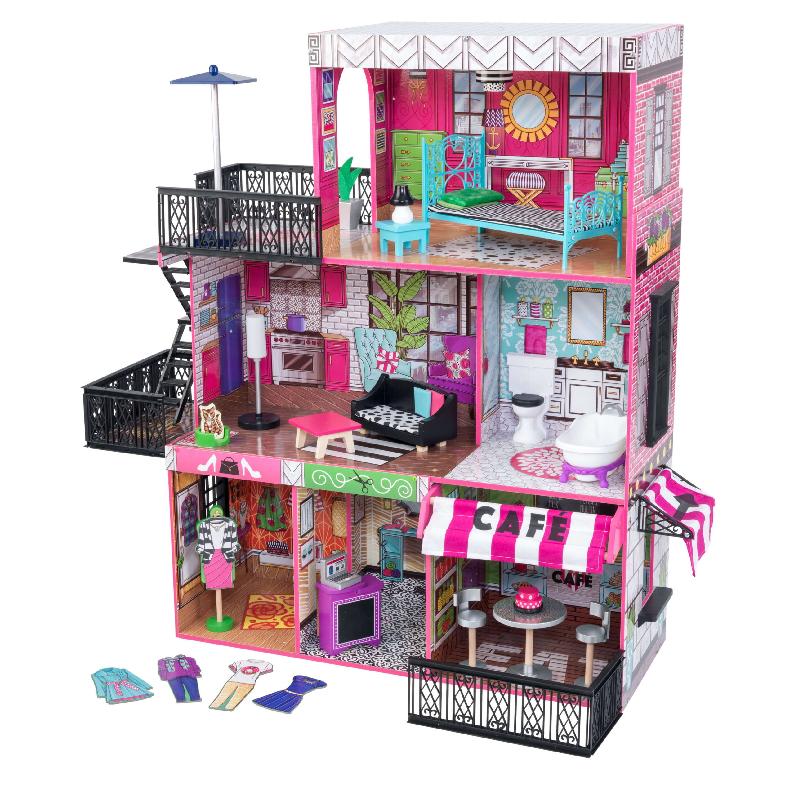 KidKraft Brooklyn-s Loft Wooden Dollhouse with 25-Piece Accessory Set. Lights and Sounds