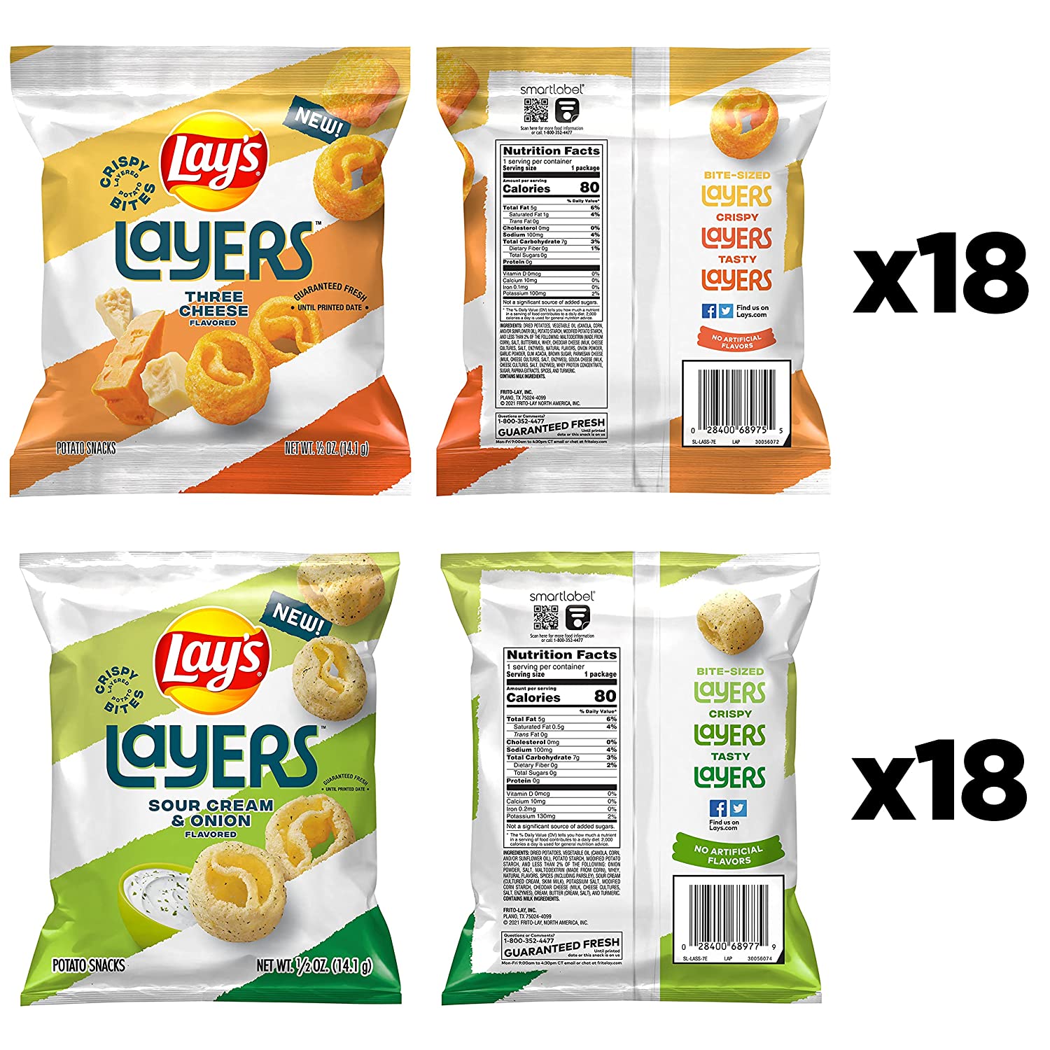 Lay-s Layers Crispy Bite Sized Potato Snacks. 2 Flavor Variety Pack. 0.5oz Bags. (36 Pack)