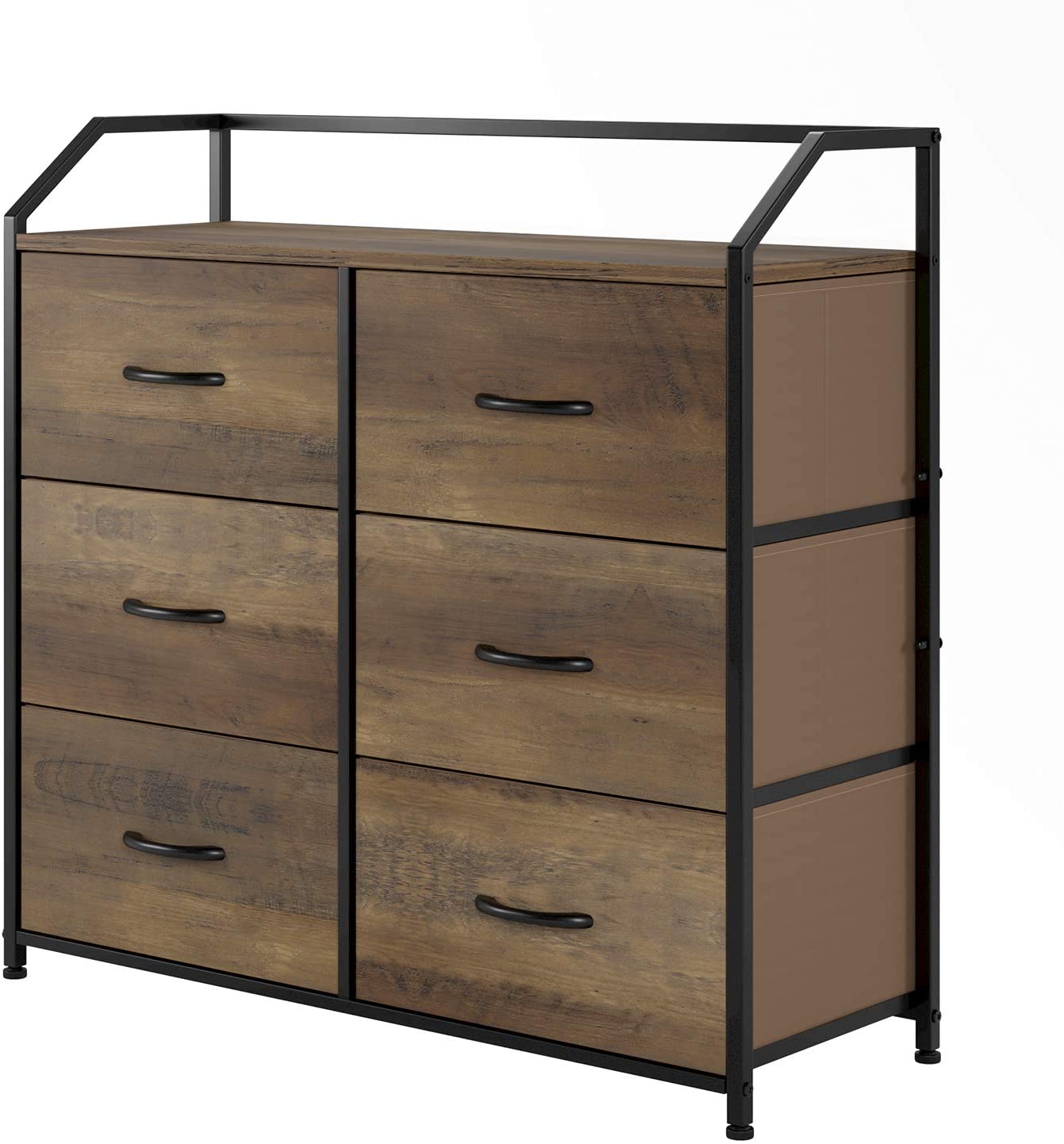 Homfa 6 Fabric Drawers Dresser. Lightweight Storage Cabinet with Handles. Easy to Assemble. Rustic Brown Finish