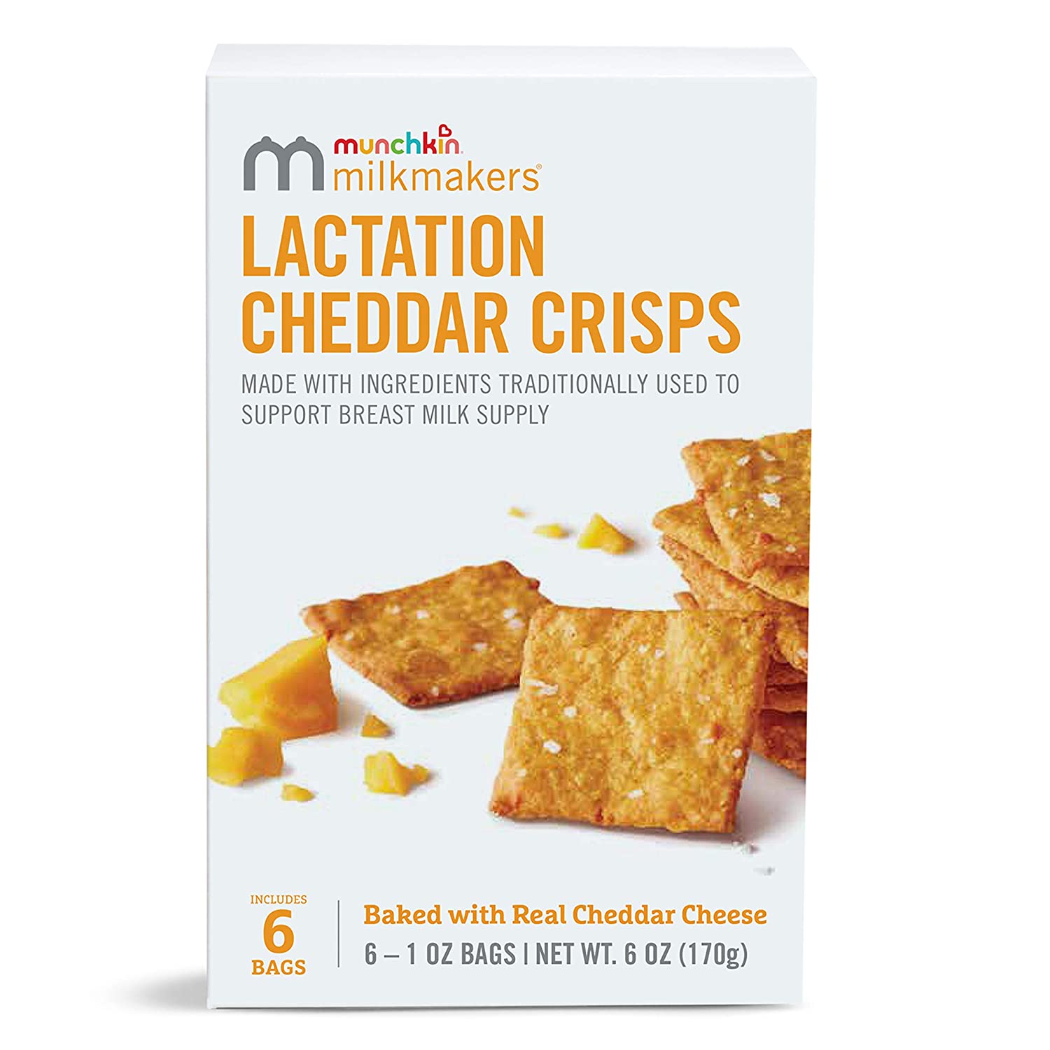 Munchkin Milkmakers Cheddar Crisps for Breastfeeding Moms with Oats and Flax. 6 Count