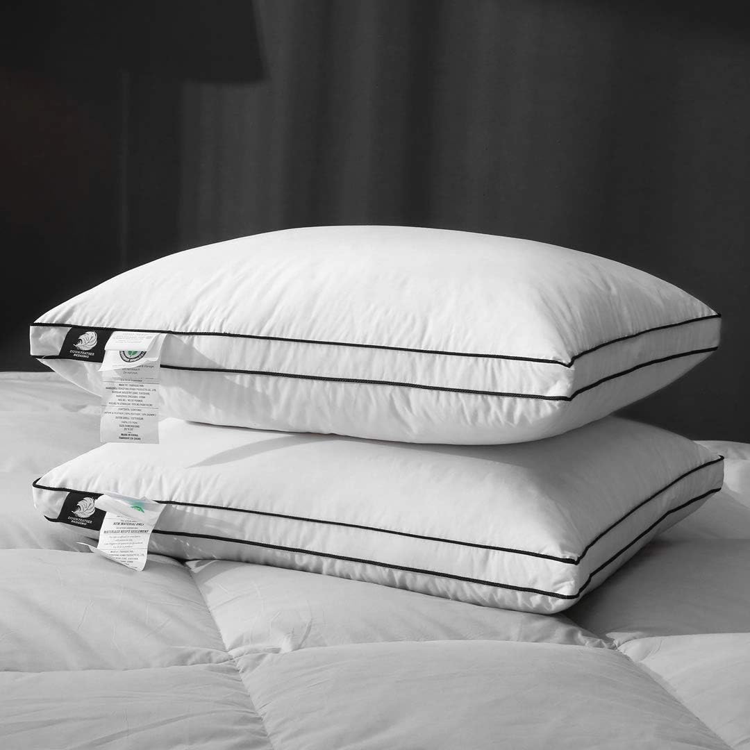 APSMILE Organic Goose Feathers & Down Pillow for Sleeping. 2 Pack Queen Size Gusseted Pillow Inserts. Hotel Collection Medium Bed Pillow Set for Stomach. Side and Back Sleepers. 20×30
