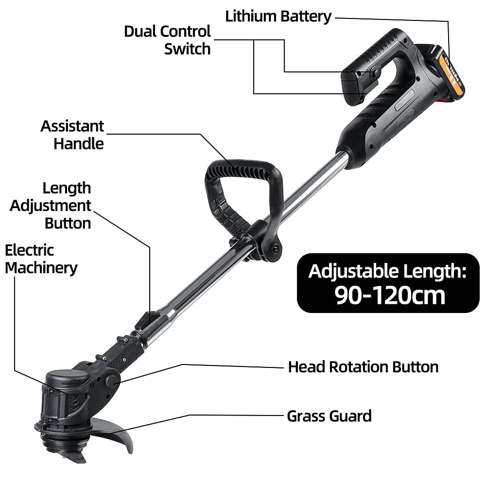1200w Cordless String Trimmer / Edger Electric Grass Trimmer. 12 Inch Extendable Length. Lightweight. with 1/2 battery for Garden