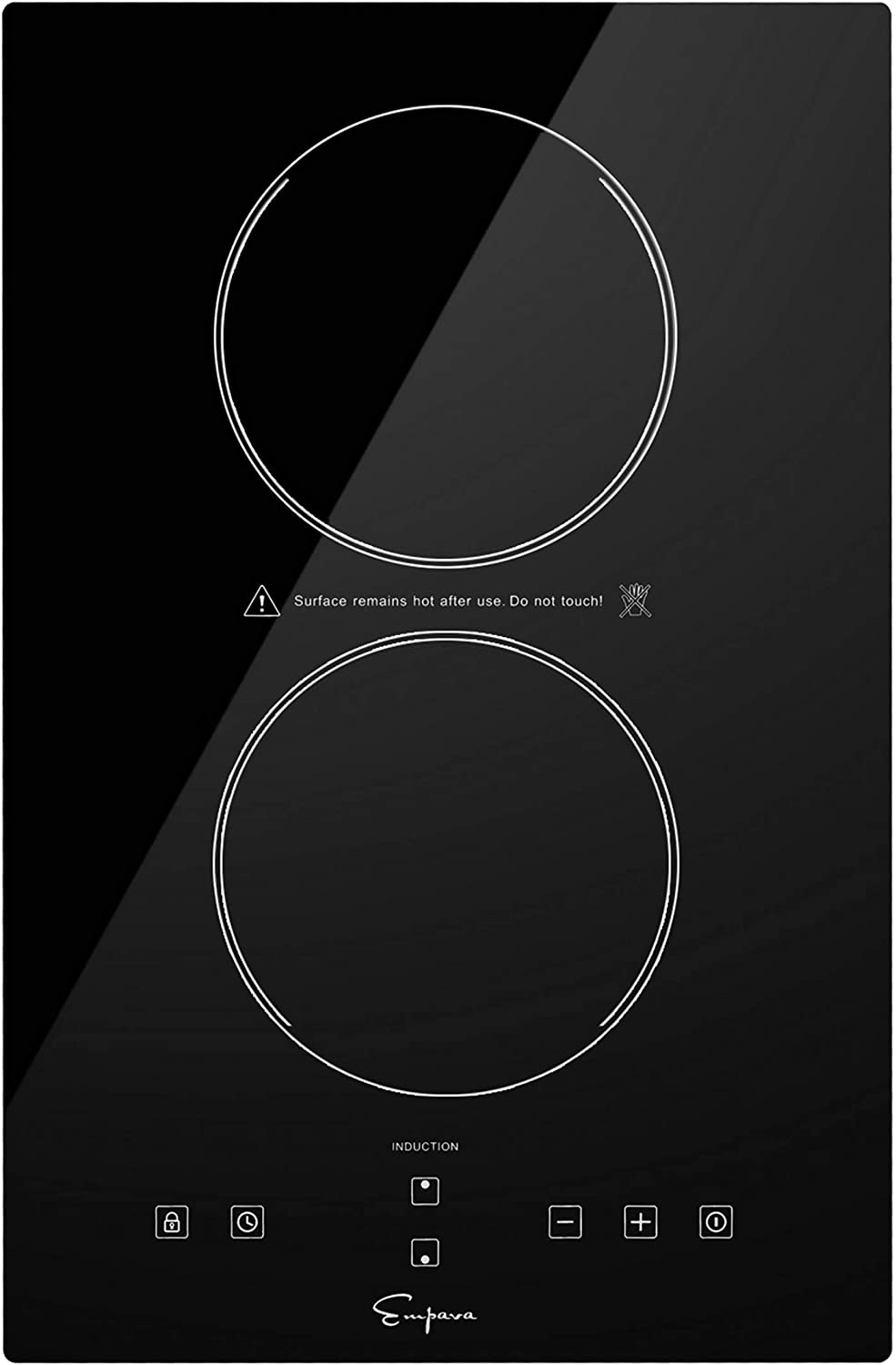 Empava Electric Stove Induction Cooktop Vertical with Dual Burners Vitro Smooth Surface 120V. 12 Inch. Black Ceramic Glass