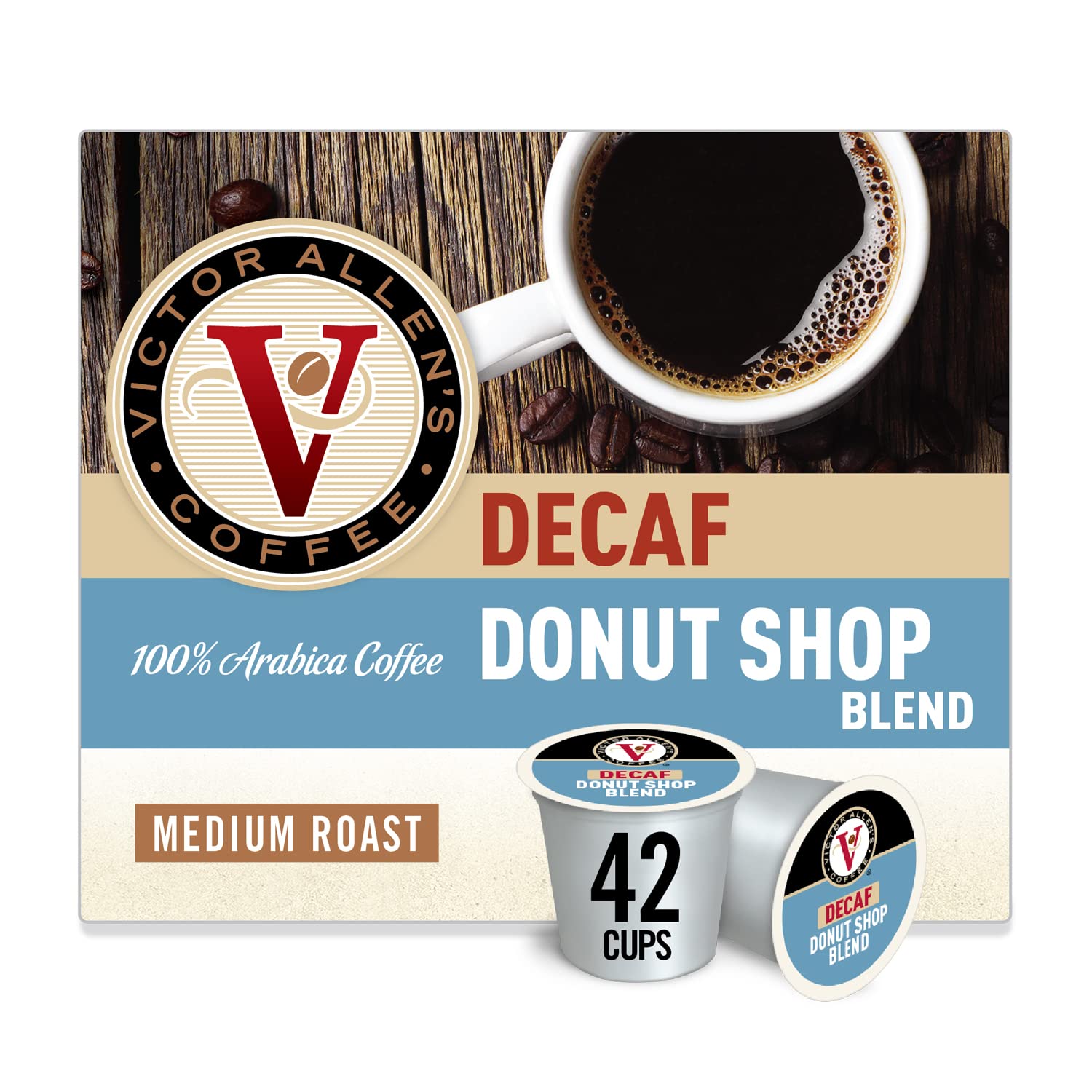 Victor Allen-s Coffee Decaf Donut Shop Blend. Medium Roast. 42 Count Single Serve Coffee Pods for Keurig K-Cup Brewers