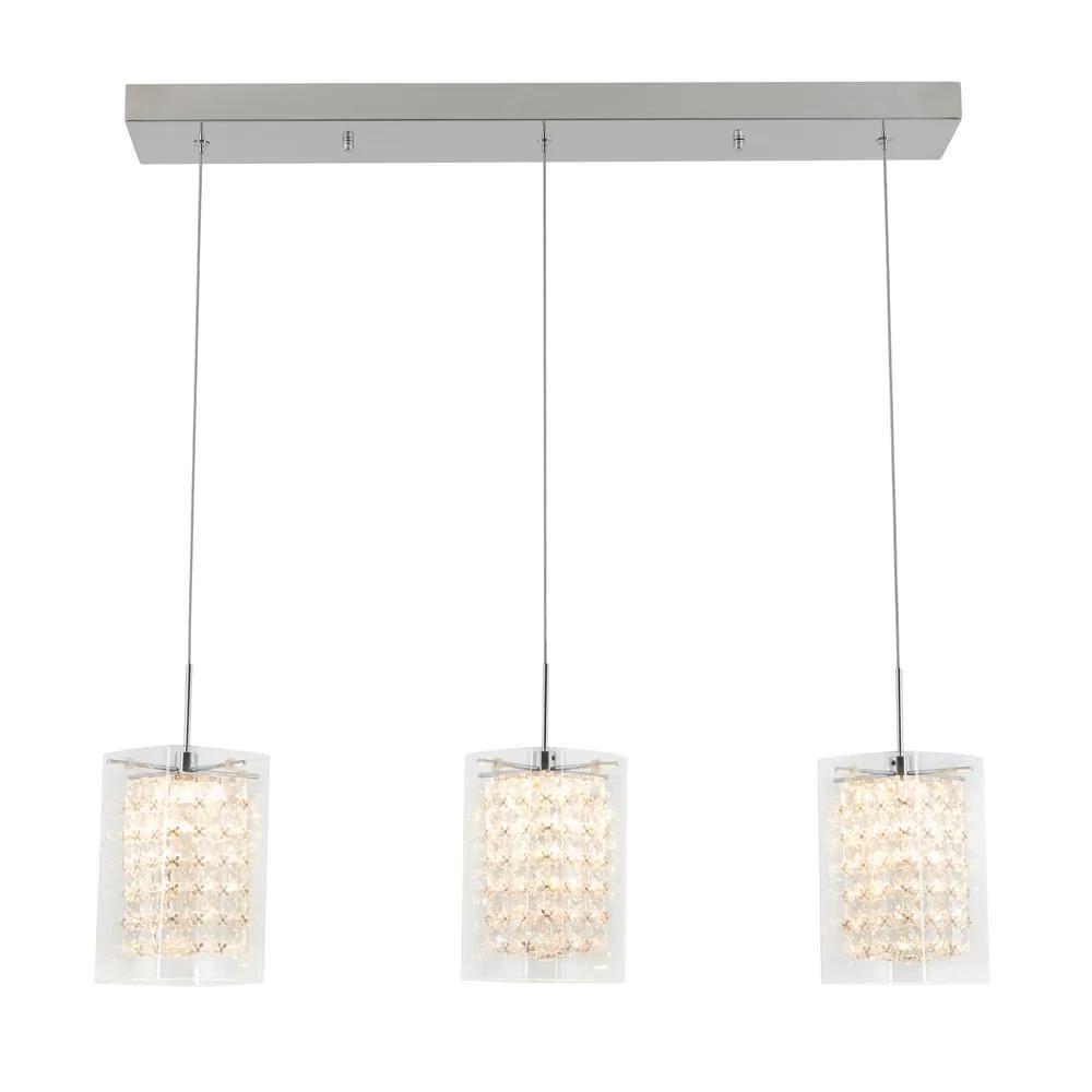 Artika PDT-3CC Crystal Cube 13-Watt Modern Integrated LED 3-Light Chrome Hanging Pendant Light with Glass Shade for Dining Room
