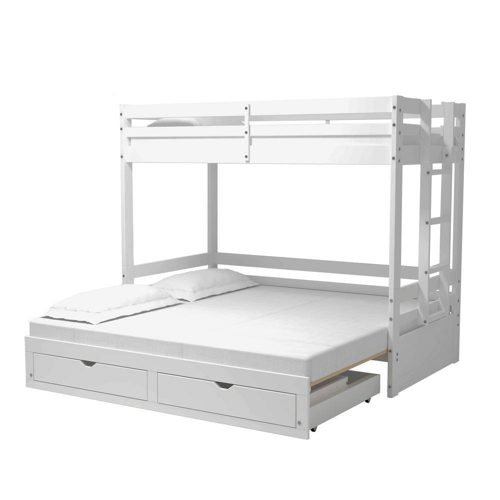 Alaterre Furniture  Jasper White Twin to King Extending Day Bed with Bunk Bed and Storage Drawers