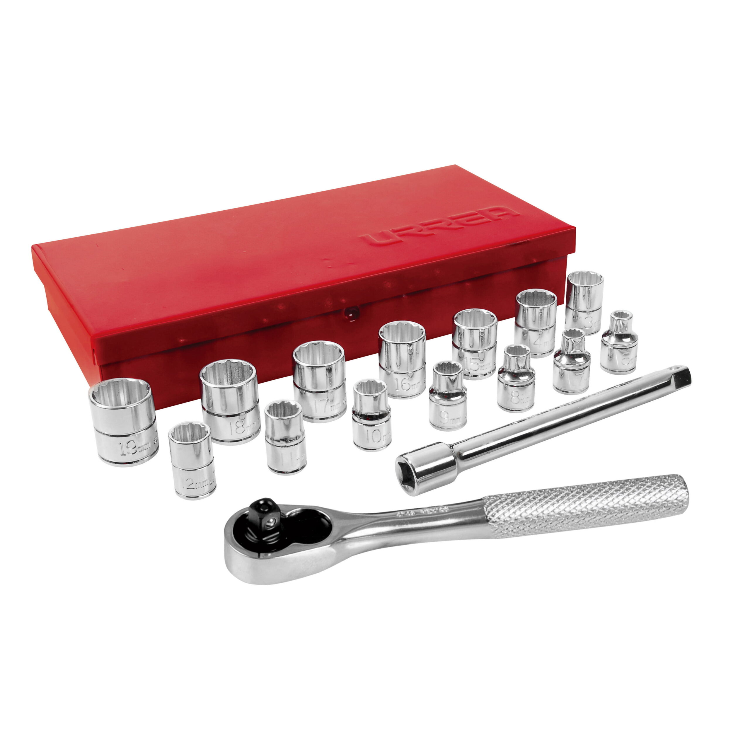 Urrea 3/8 In Drive Metric. 12 Point Socket Set. 17 Pieces