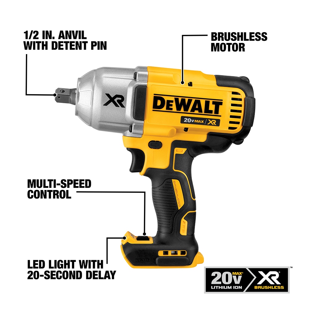 DEWALT Variable Speed Brushless 1/2-in square Drive Cordless Impact Wrench (Battery Included)