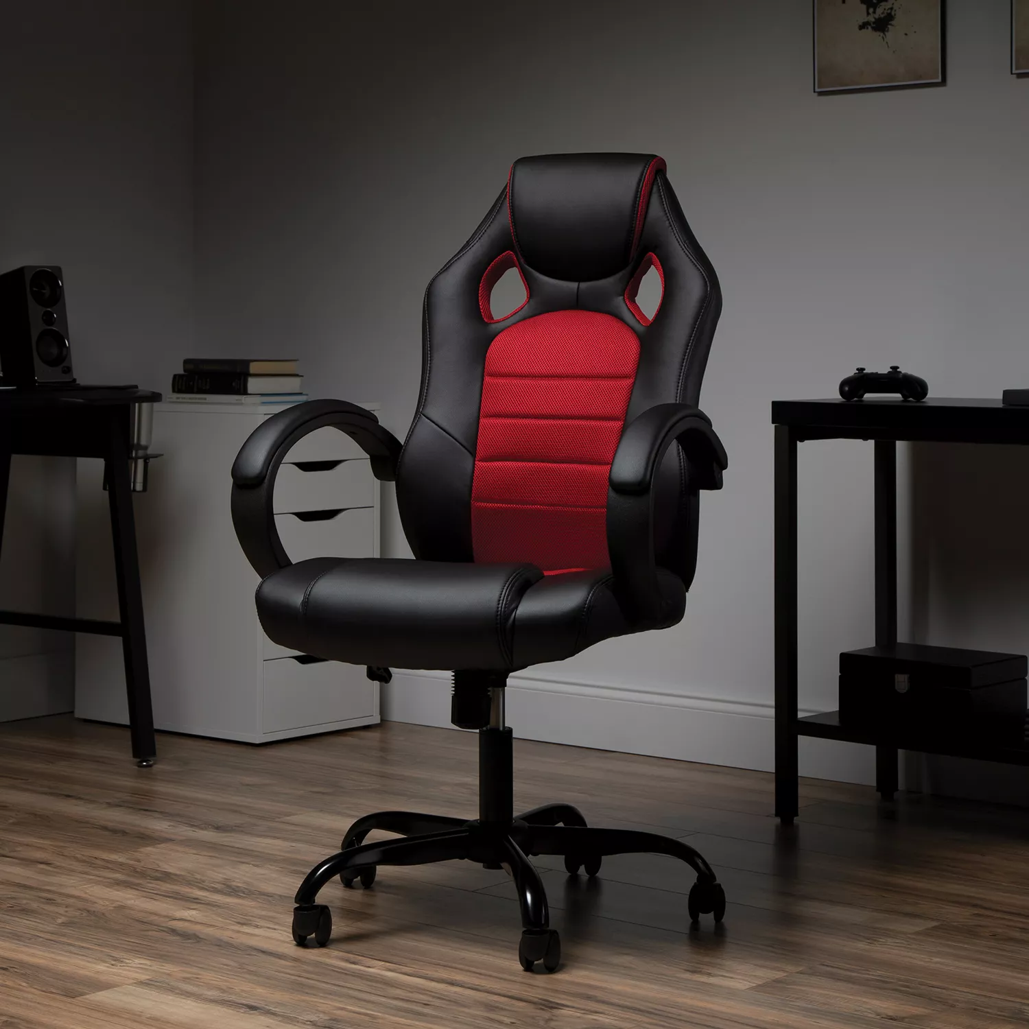 OFM ESS Collection High-Back Gaming Chair. Padded Loop Arms. Red