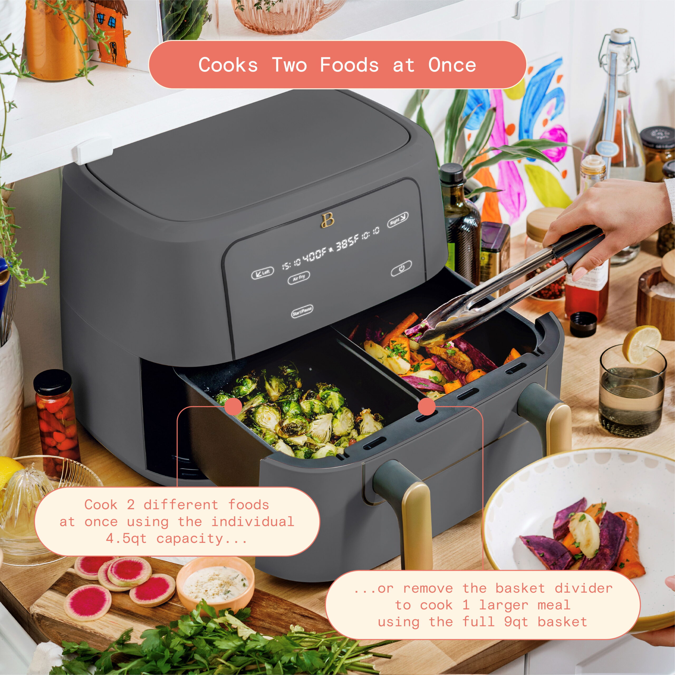 Beautiful 9QT TriZone Air Fryer. Oyster Grey by Drew Barrymore