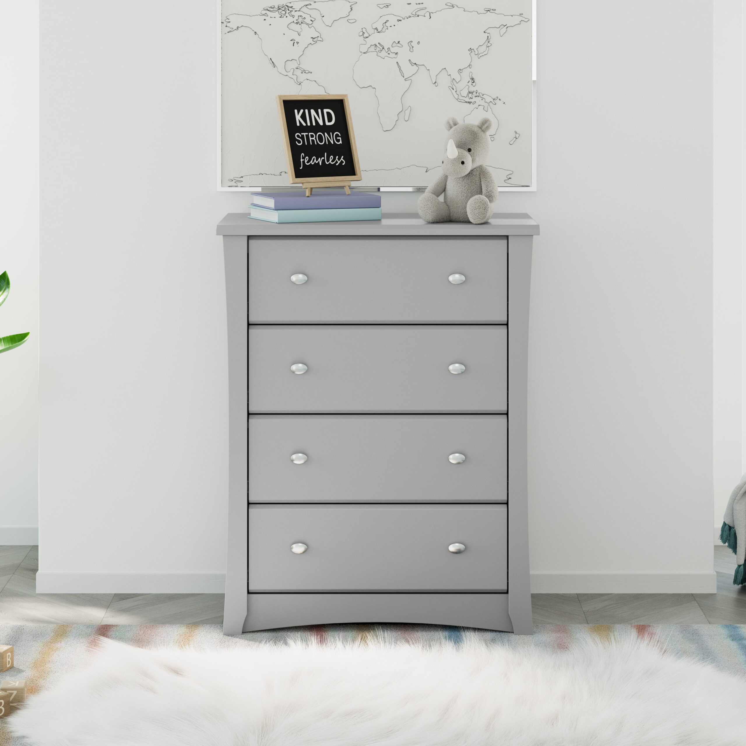Storkcraft Crescent 4 Drawer Modern Vertical Dresser Pebble Gray