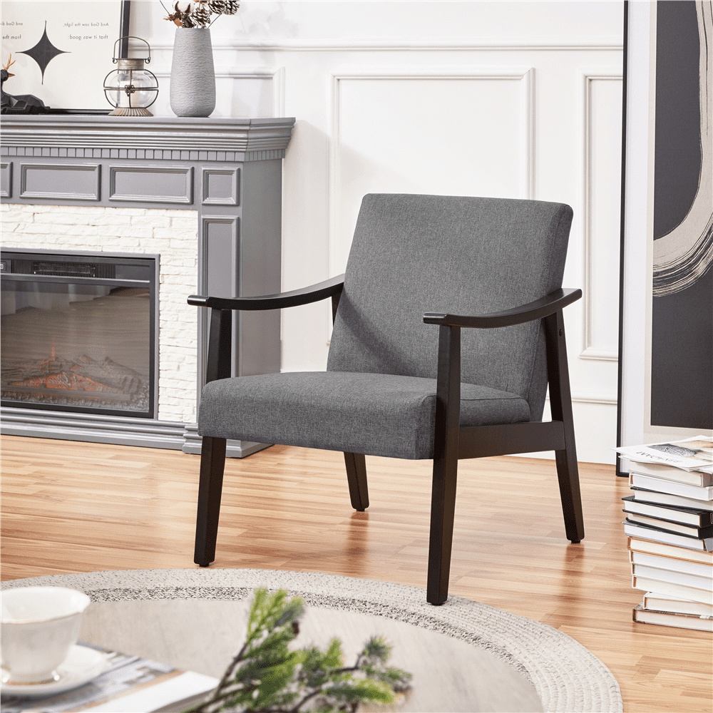 Alden Design Modern Fabric Accent Chair with Wooden Frame. Dark Gray