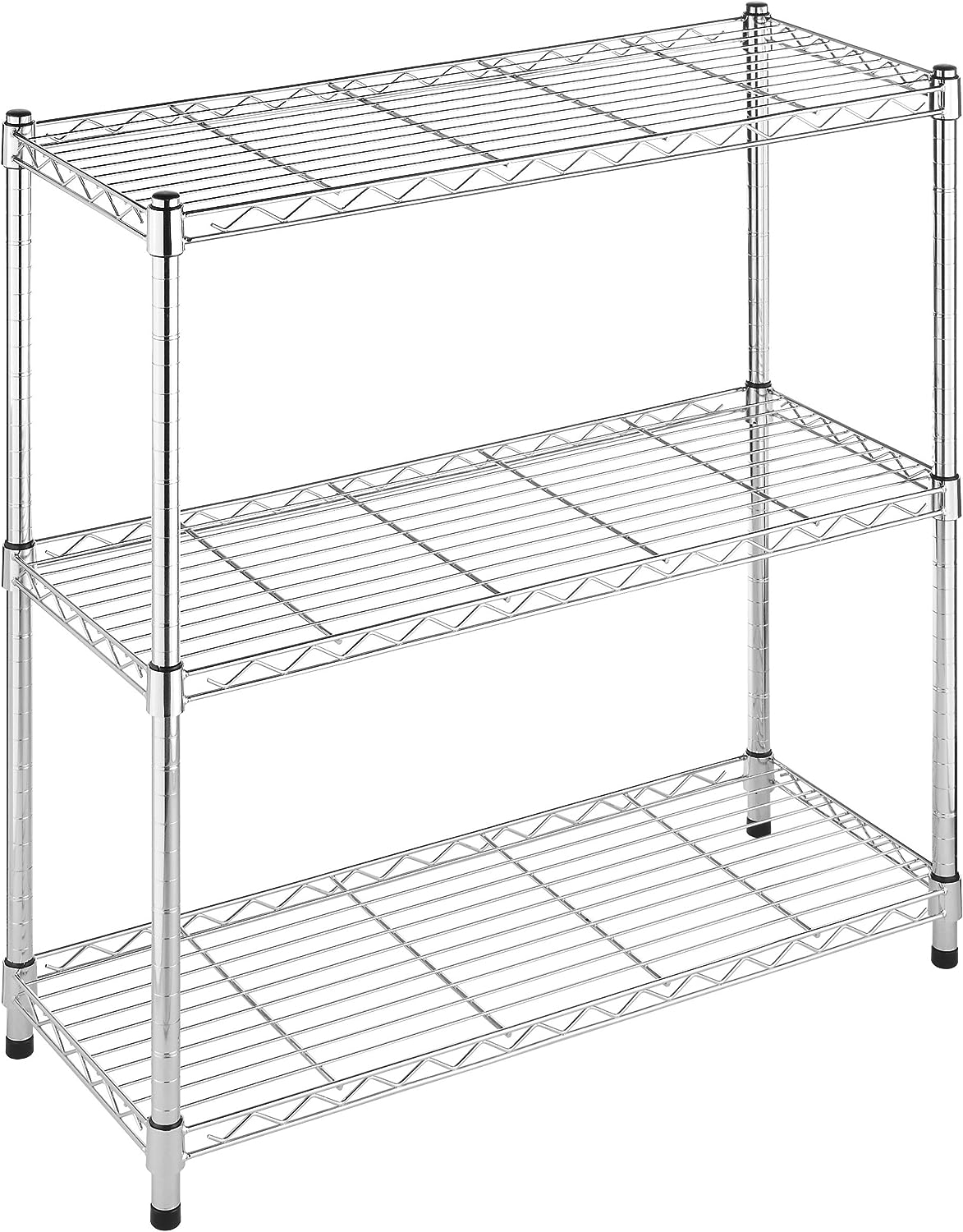 Whitmor Supreme 3 Tier Shelving with Adjustable Shelves and Leveling Feet - 350 lb. Capacity per Shelf - Chrome
