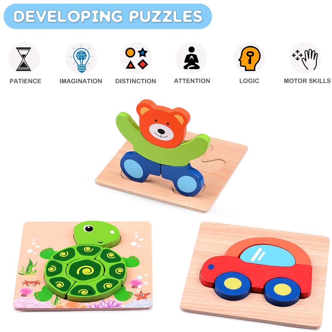 MAGIFIRE Wooden Toddler Puzzles Gifts Toys for 1 2 3 Year Old Boys Girls