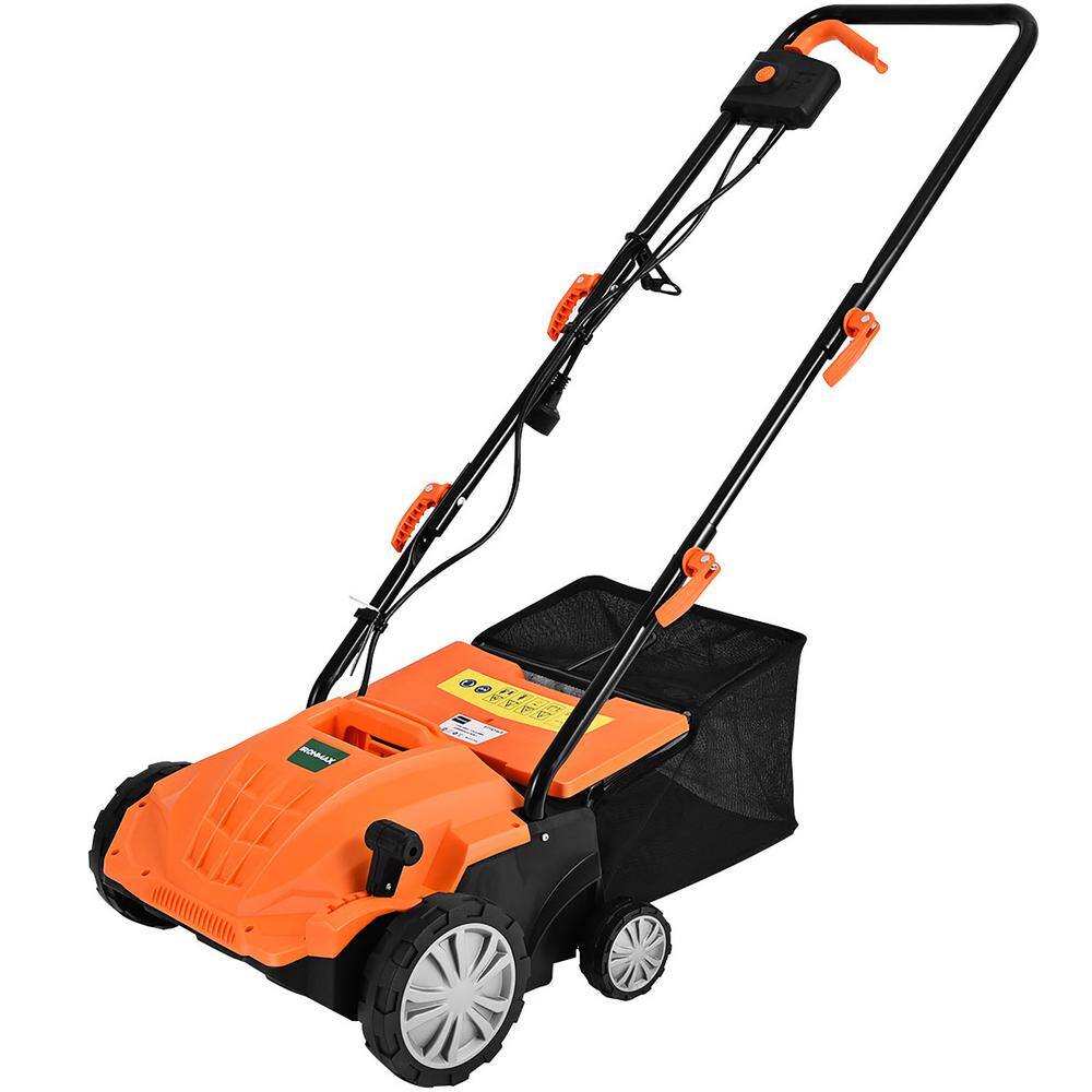 Costway ET1414US-OR 13 in. 12 Amp Corded Scarifier Electric Lawn Dethatcher w/40L Collection Bag Orange