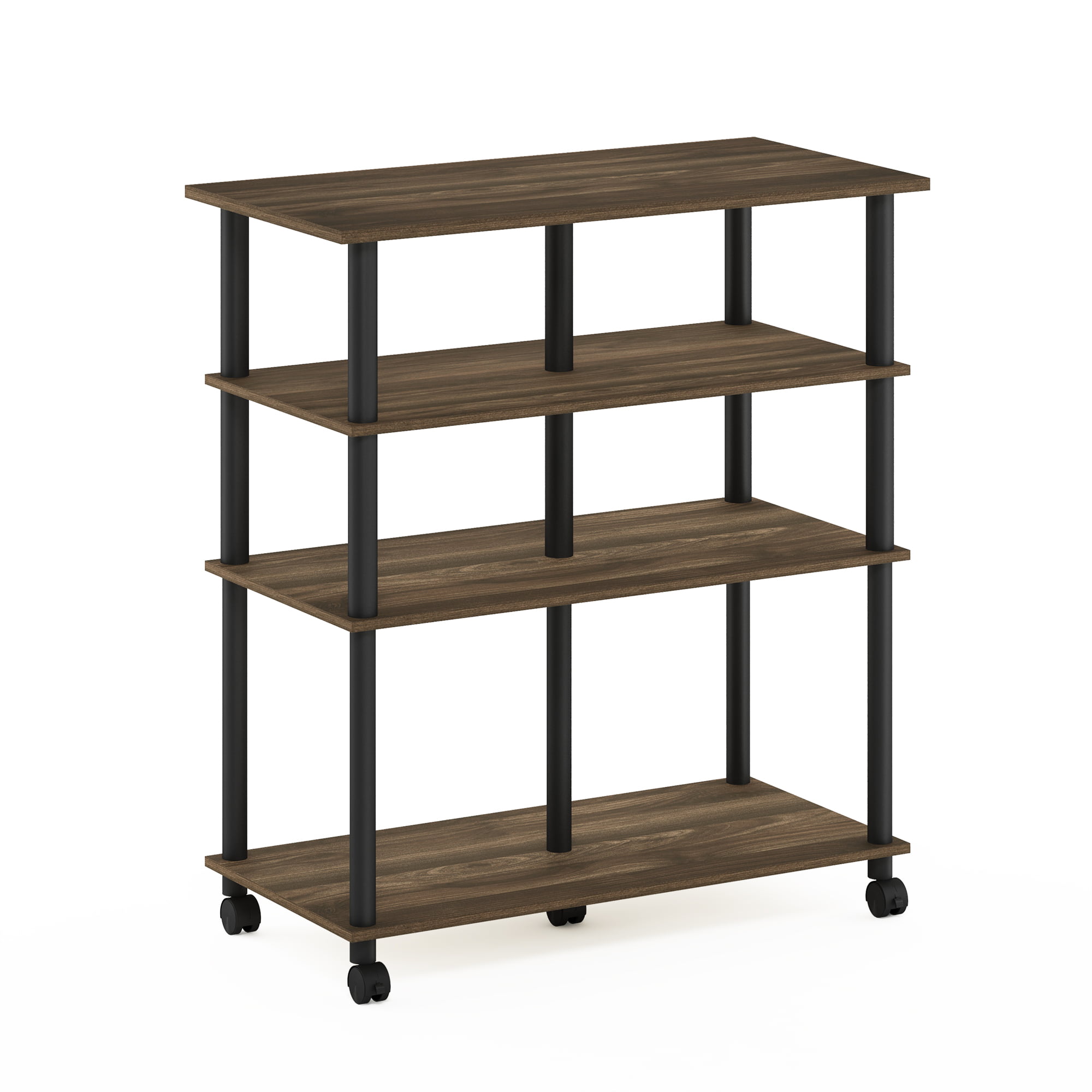 Furinno Helena 4-Tier Multifunction Rolling Open Shelves Storage Cart Organizer. Columbia Walnut/Black