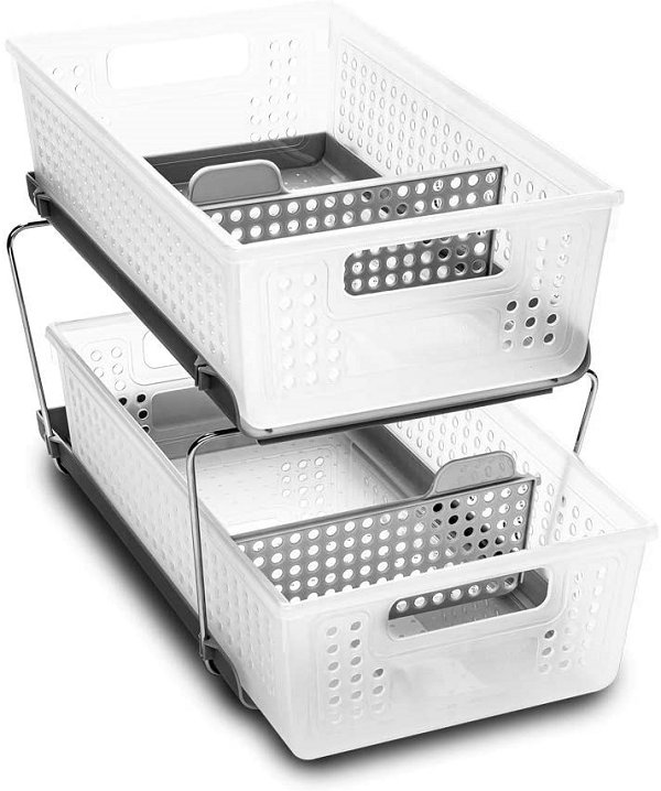 Madesmart 2-Tier Organizer with Dividers Slide-Out Baskets with Handles