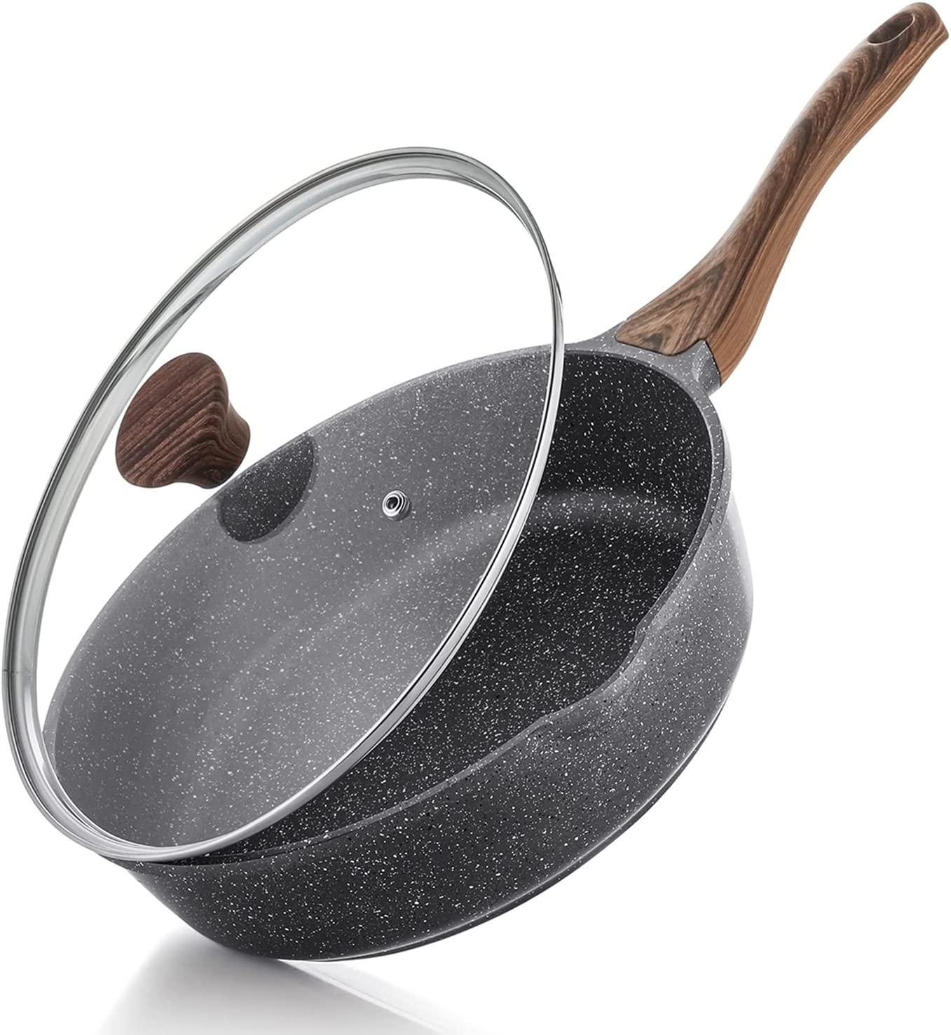 SENSARTE Nonstick Deep Frying Pan Skillet. 10-inch Saute Pan with Lid. Stay-cool Handle. Chef Pan Healthy Stone Cookware Cooking Pan. Induction Compatible. PFOA Free