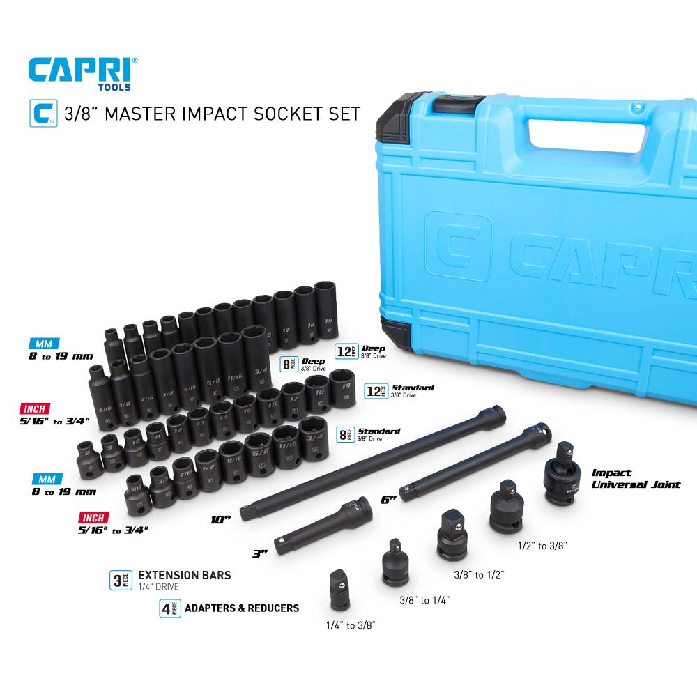 Capri Tools 48-Piece Standard (SAE) and Metric Combination 3/8-in Drive Set 6-Point Impact Socket Set