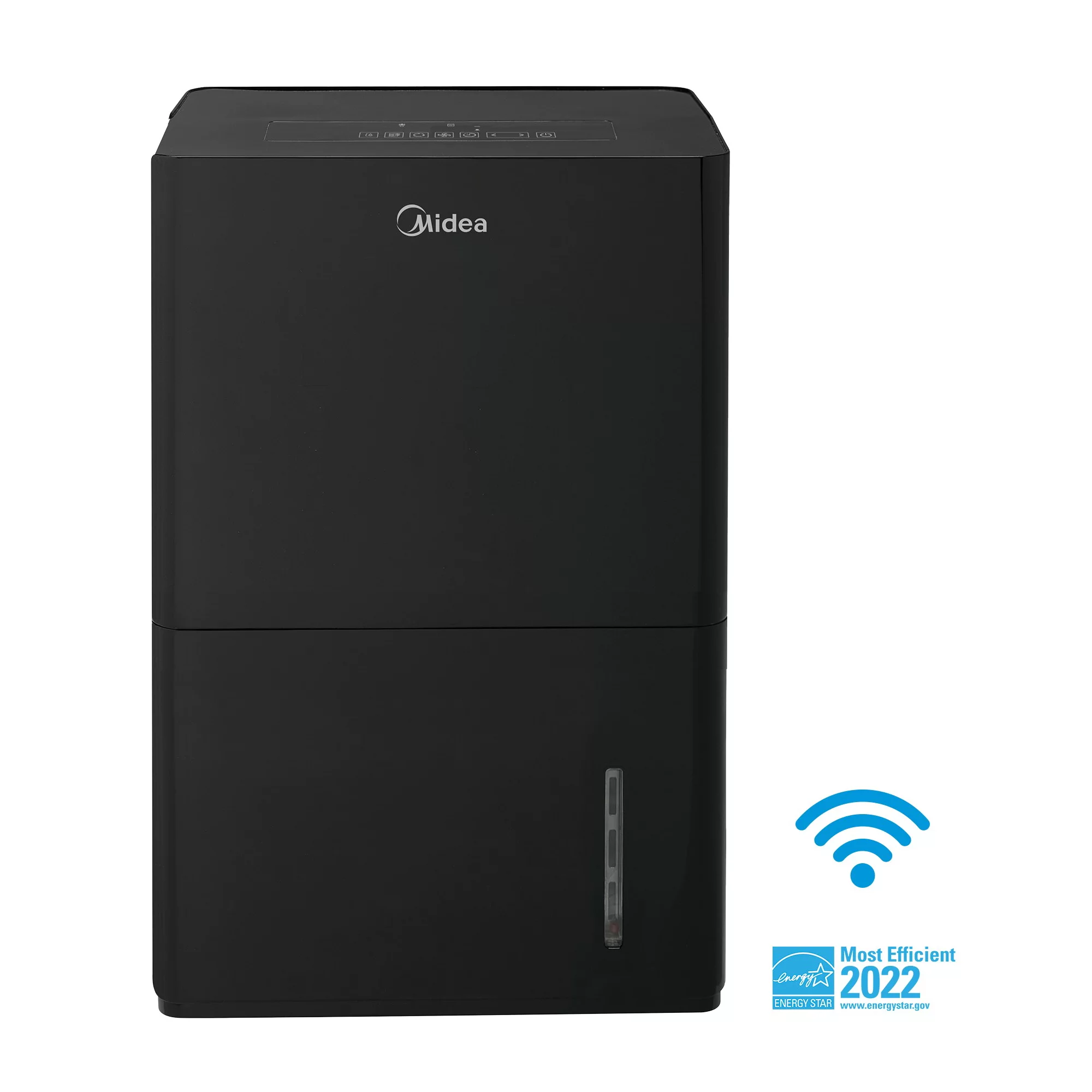 Midea 50-Pint EnergyStar Smart Dehumidifier for Wet Rooms with Pump. Black. MAD50PS1WBL