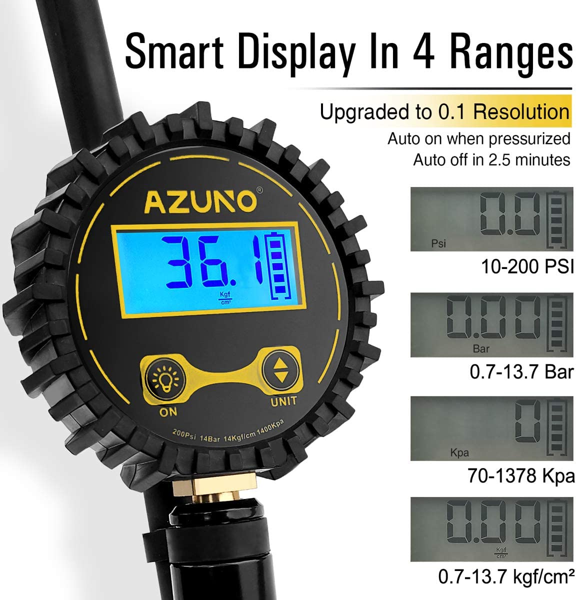 AZUNO Digital Tire Inflator with Pressure Gauge. 200 PSI