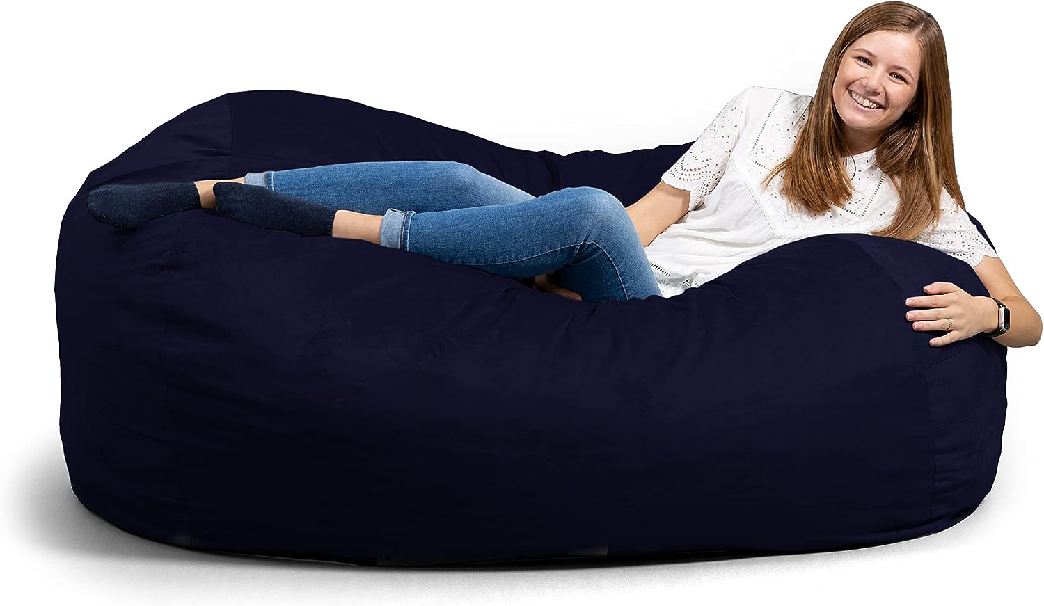 Big Joe Fuf XL Foam Filled Bean Bag Chair with Removable Cover. Midnight Plush. Soft Polyester. 5 feet Giant . Navy Plush